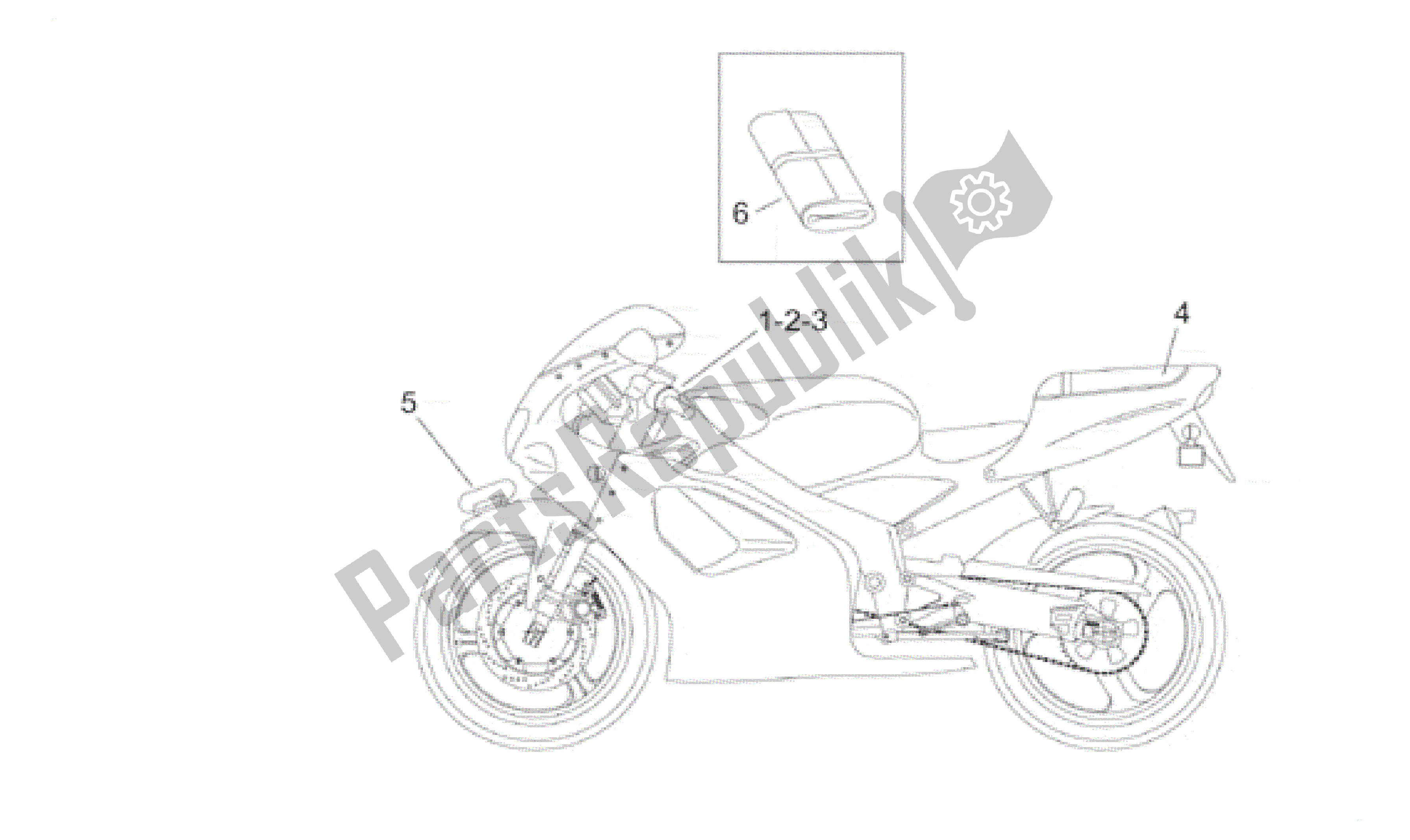 All parts for the Plate Set of the Aprilia RS 50 1996 - 1998