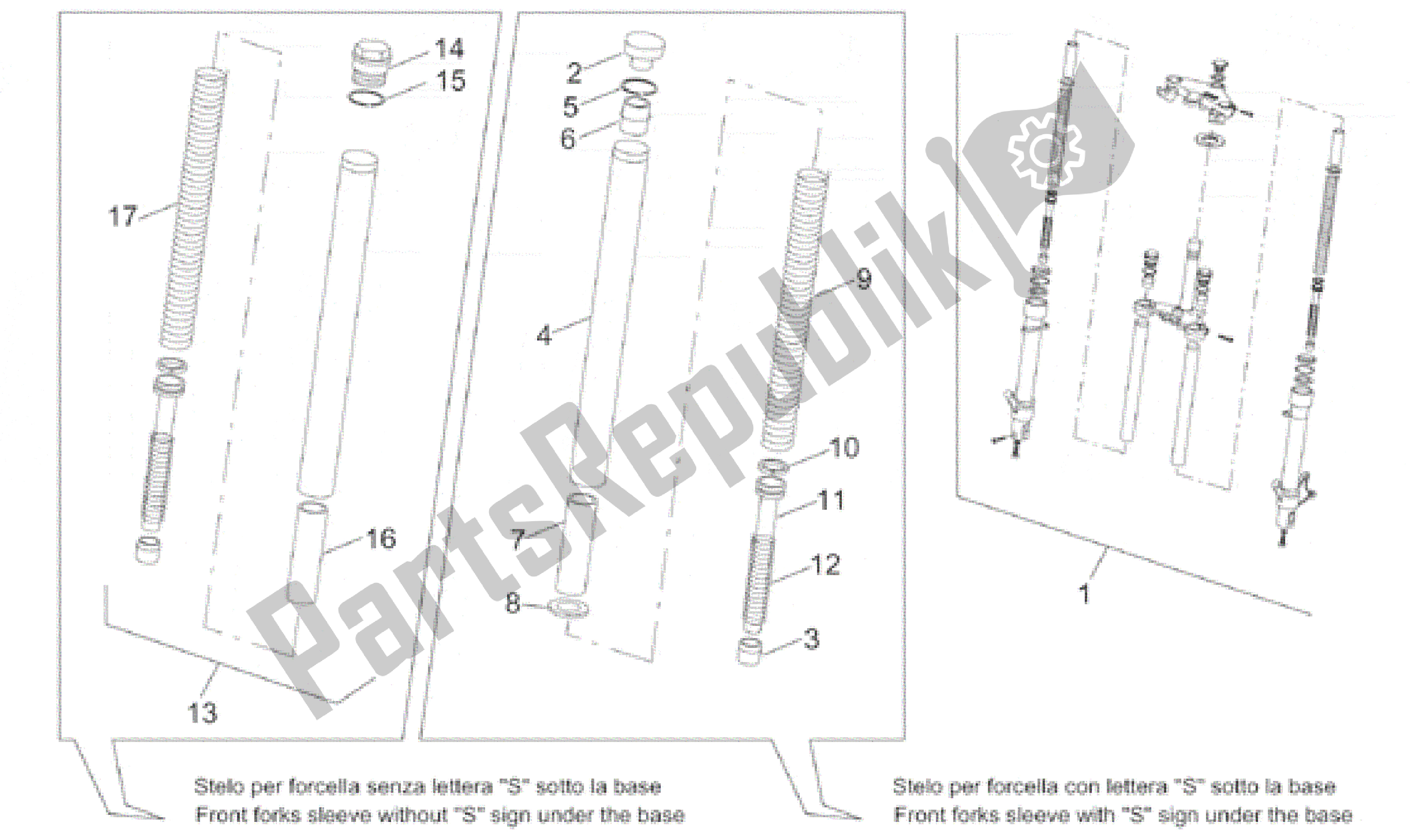 All parts for the Front Fork Ii of the Aprilia RS 50 1996 - 1998