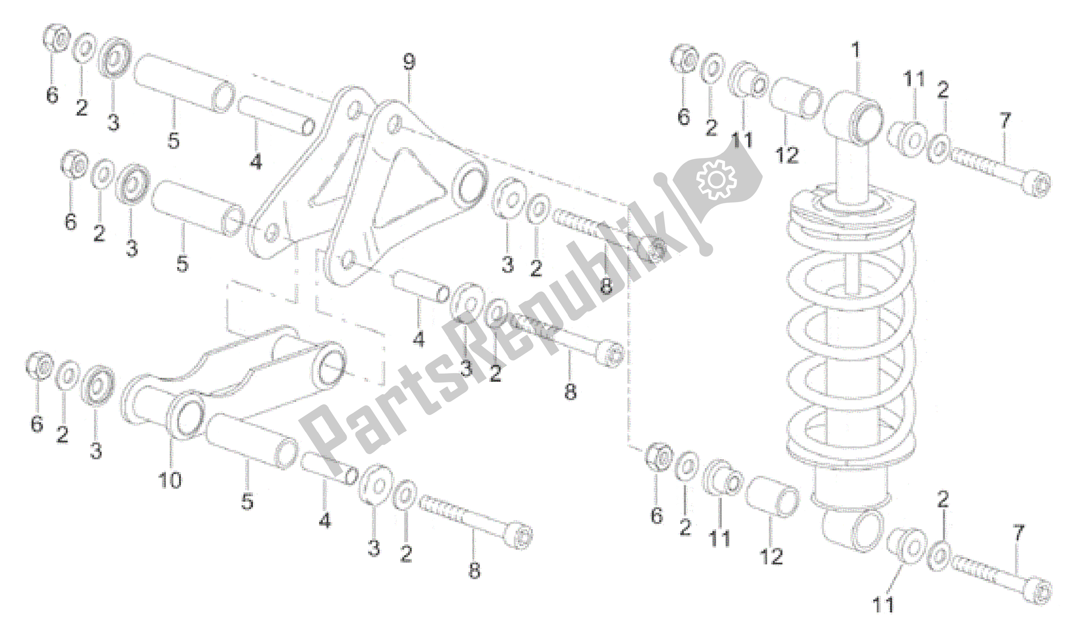 All parts for the Rear Shock Absorber of the Aprilia RS 50 1996 - 1998