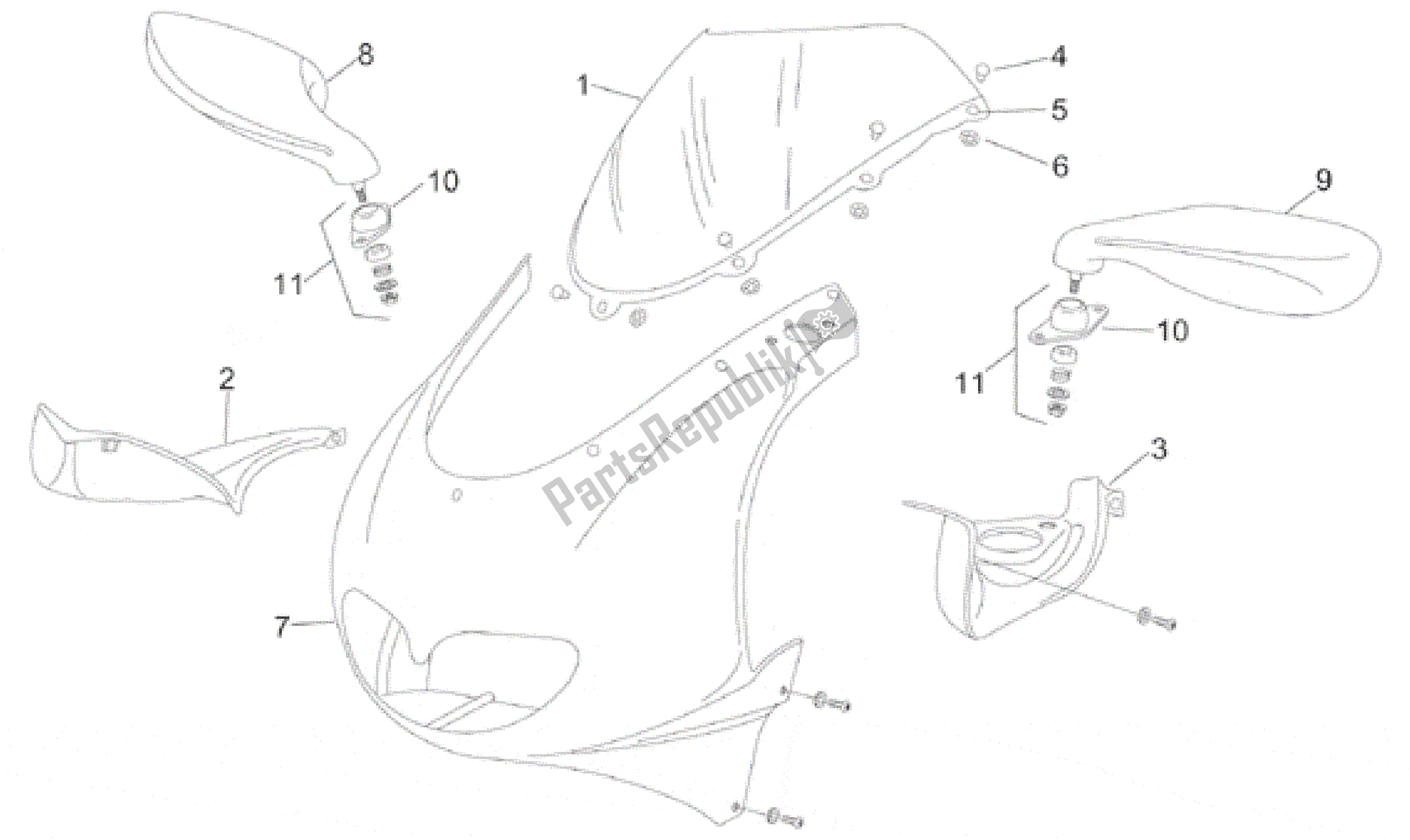 All parts for the Front Body I of the Aprilia RS 50 1996 - 1998