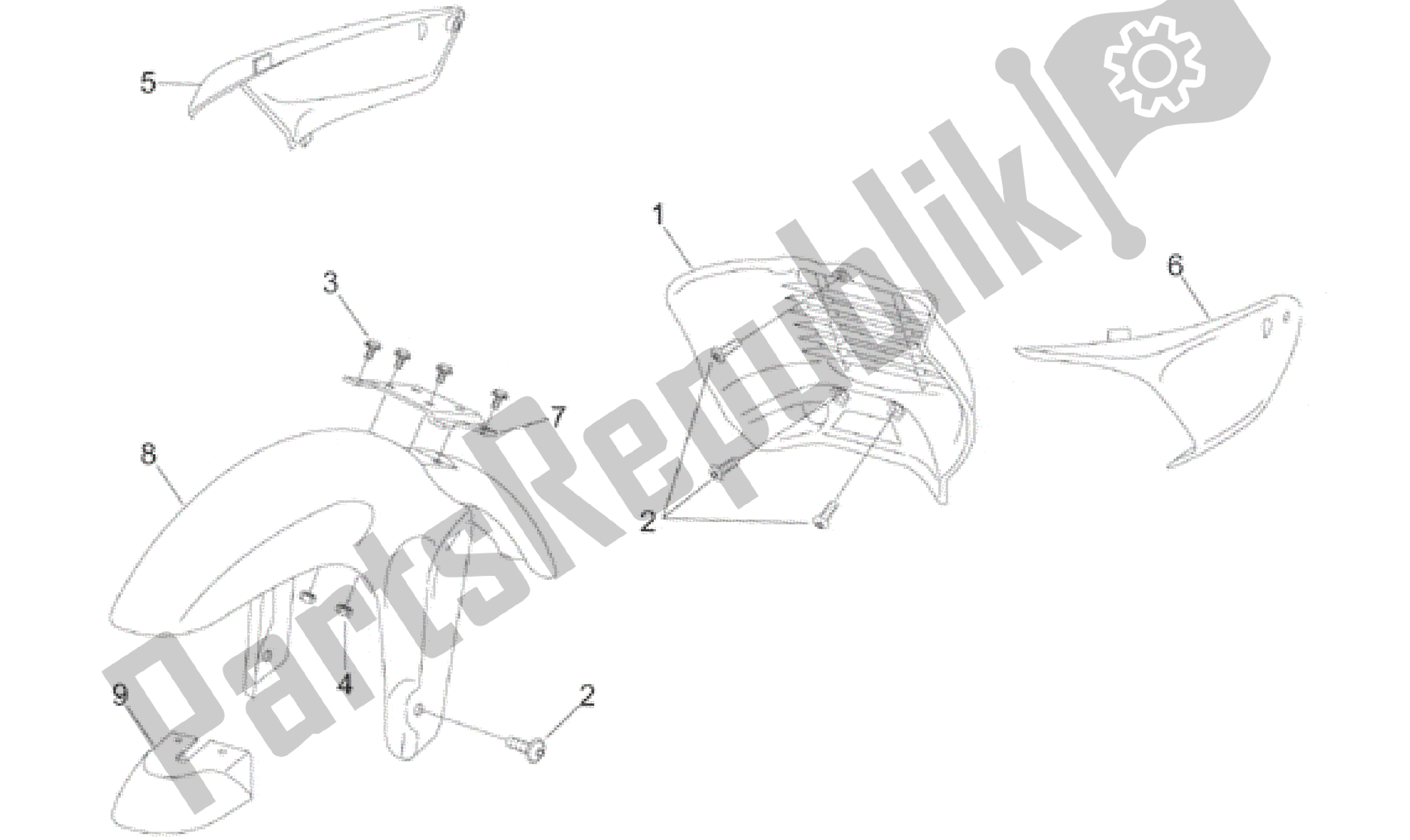All parts for the Front Body Ii of the Aprilia RS 50 1996 - 1998