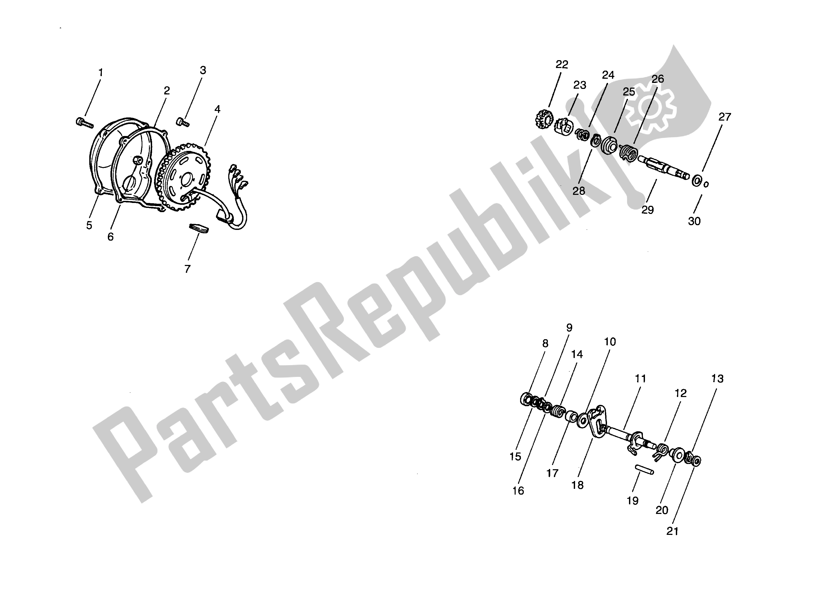 Alle Teile für das Schwungradabdeckung - Schwungrad - Kickstart - Wahlschalter des Aprilia RS 50 1996 - 1998