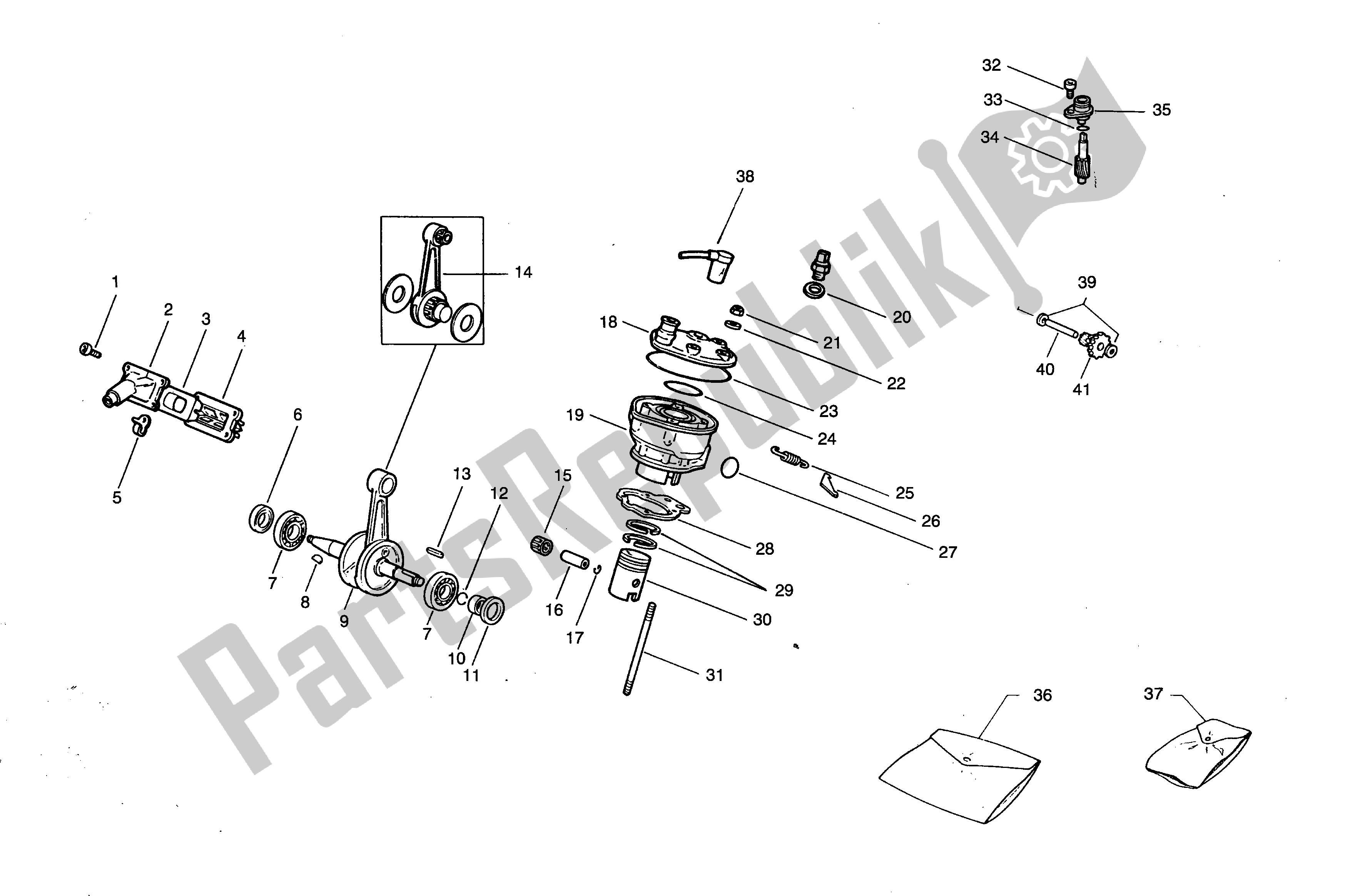 All parts for the Cylinder - Cylinder Head - Round Crankshaft - Piston of the Aprilia RS 50 1996 - 1998