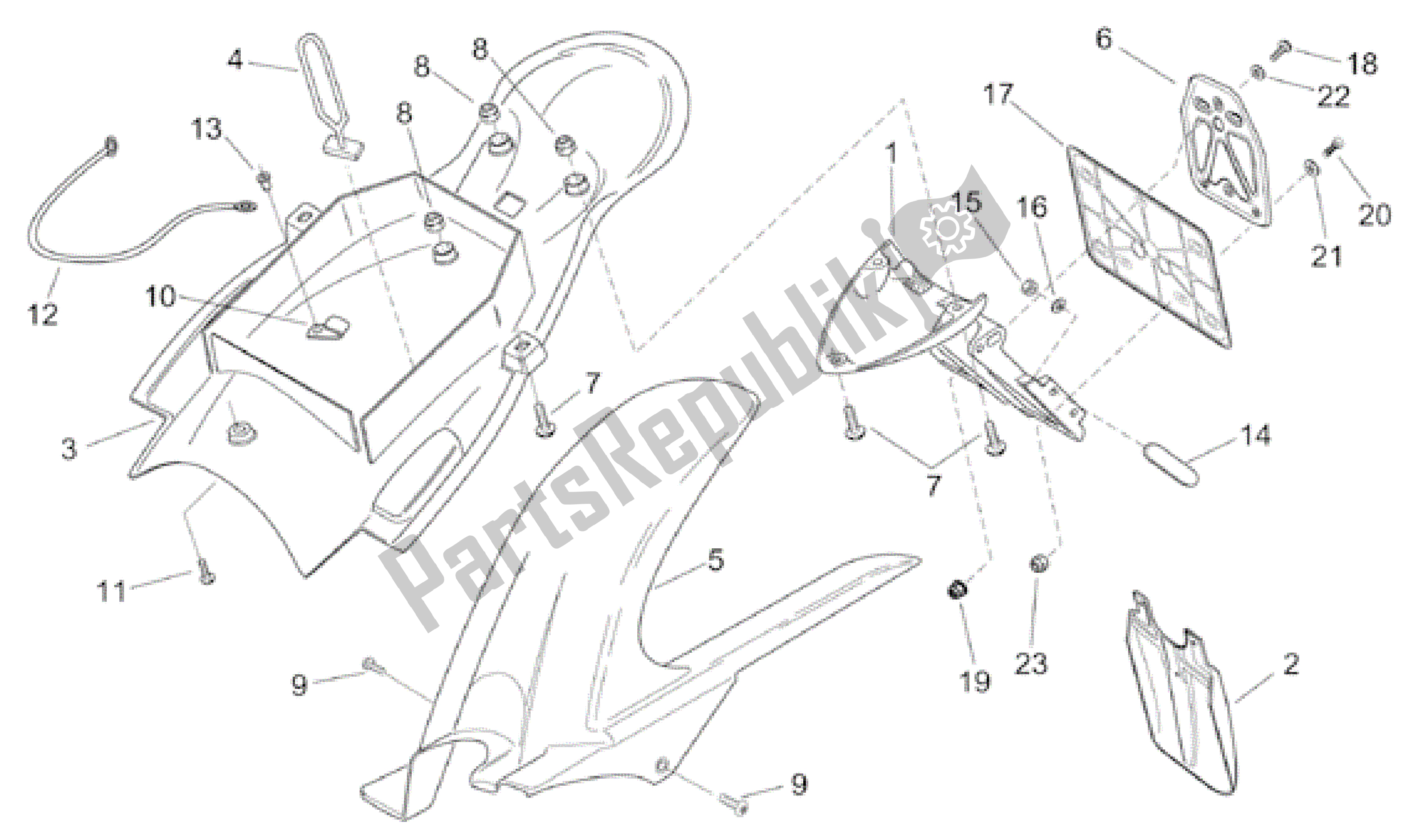 Alle onderdelen voor de Achterlichaam Ii van de Aprilia RS 50 1999 - 2005