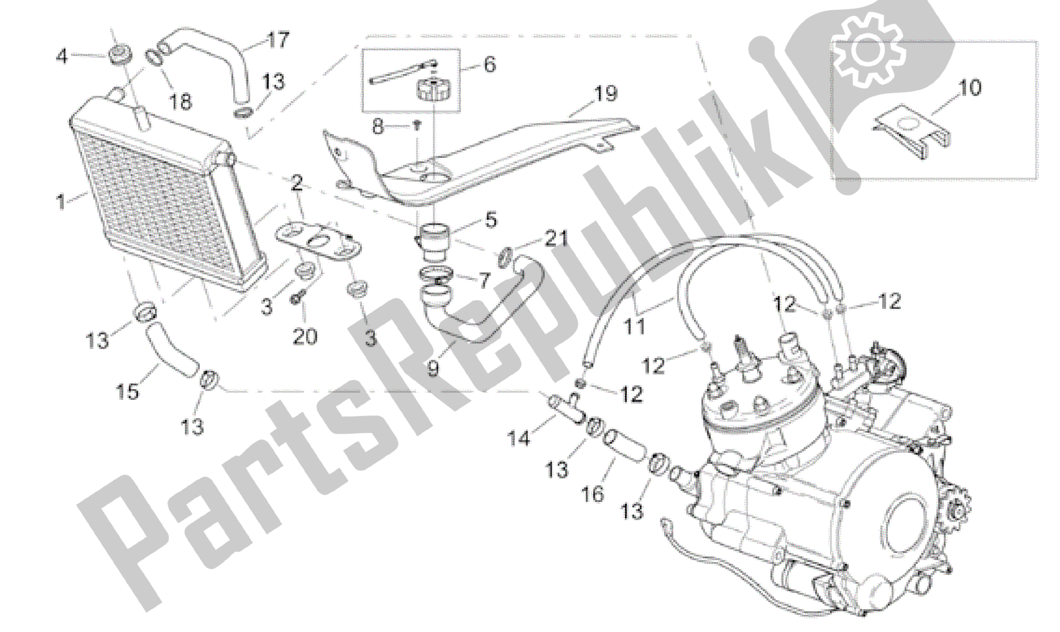 All parts for the Water Cooler of the Aprilia RS 50 1999 - 2005