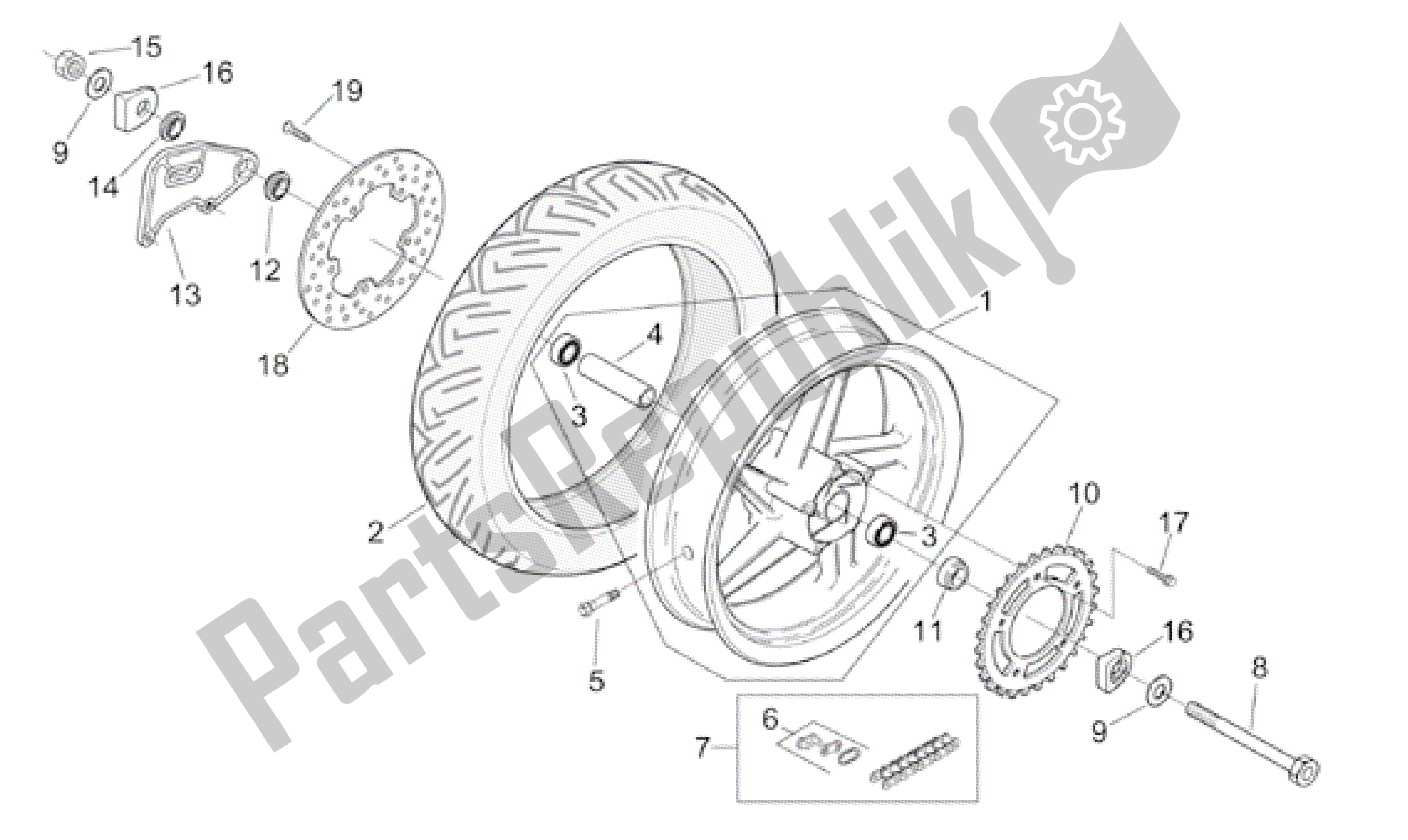 All parts for the Rear Wheel of the Aprilia RS 50 1999 - 2005