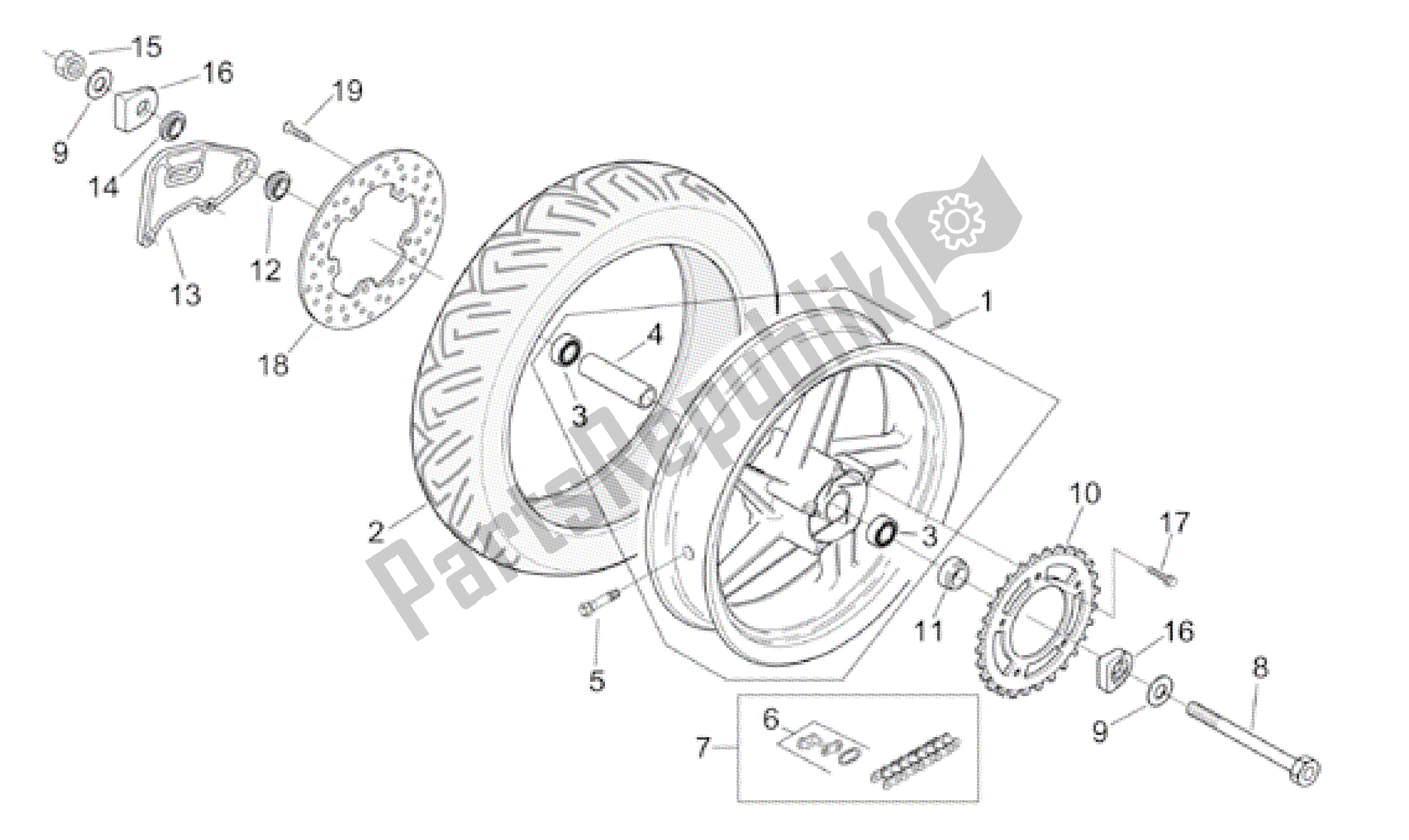 Alle Teile für das Hinterrad des Aprilia RS 50 1999 - 2005