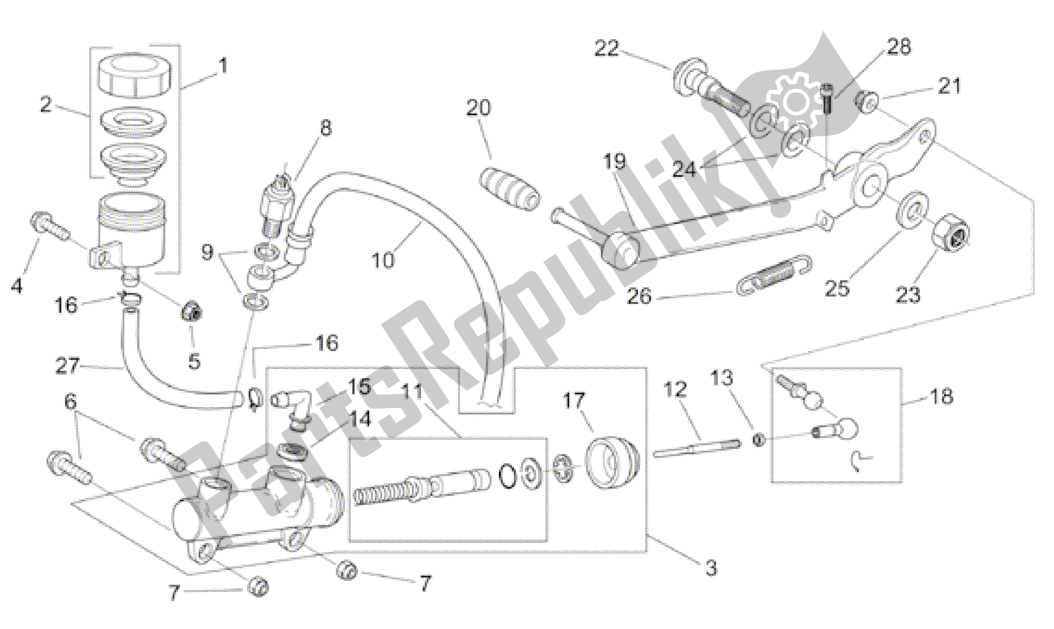 All parts for the Rear Brake Pump of the Aprilia RS 50 1999 - 2005