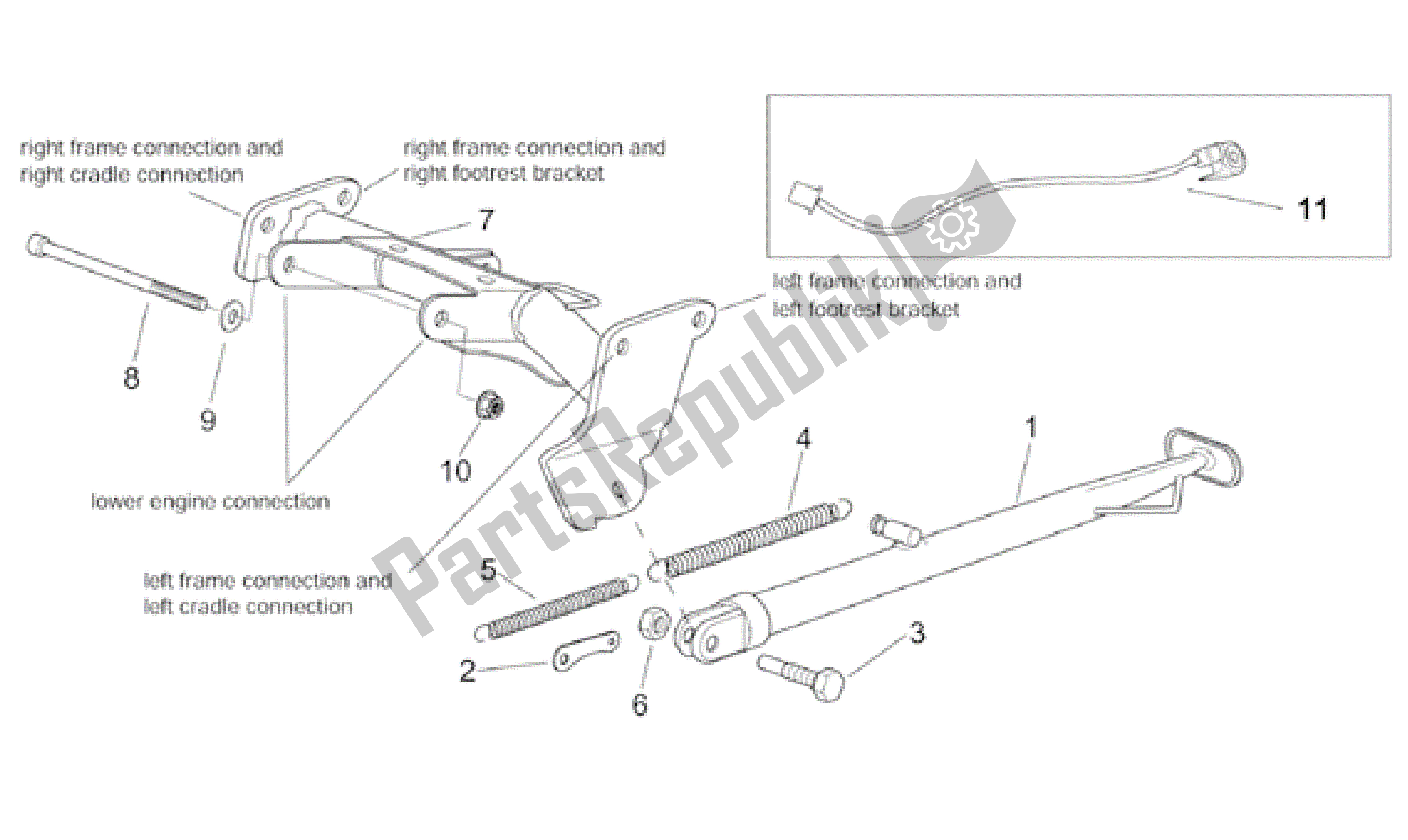 All parts for the Central Stand of the Aprilia RS 50 1999 - 2005