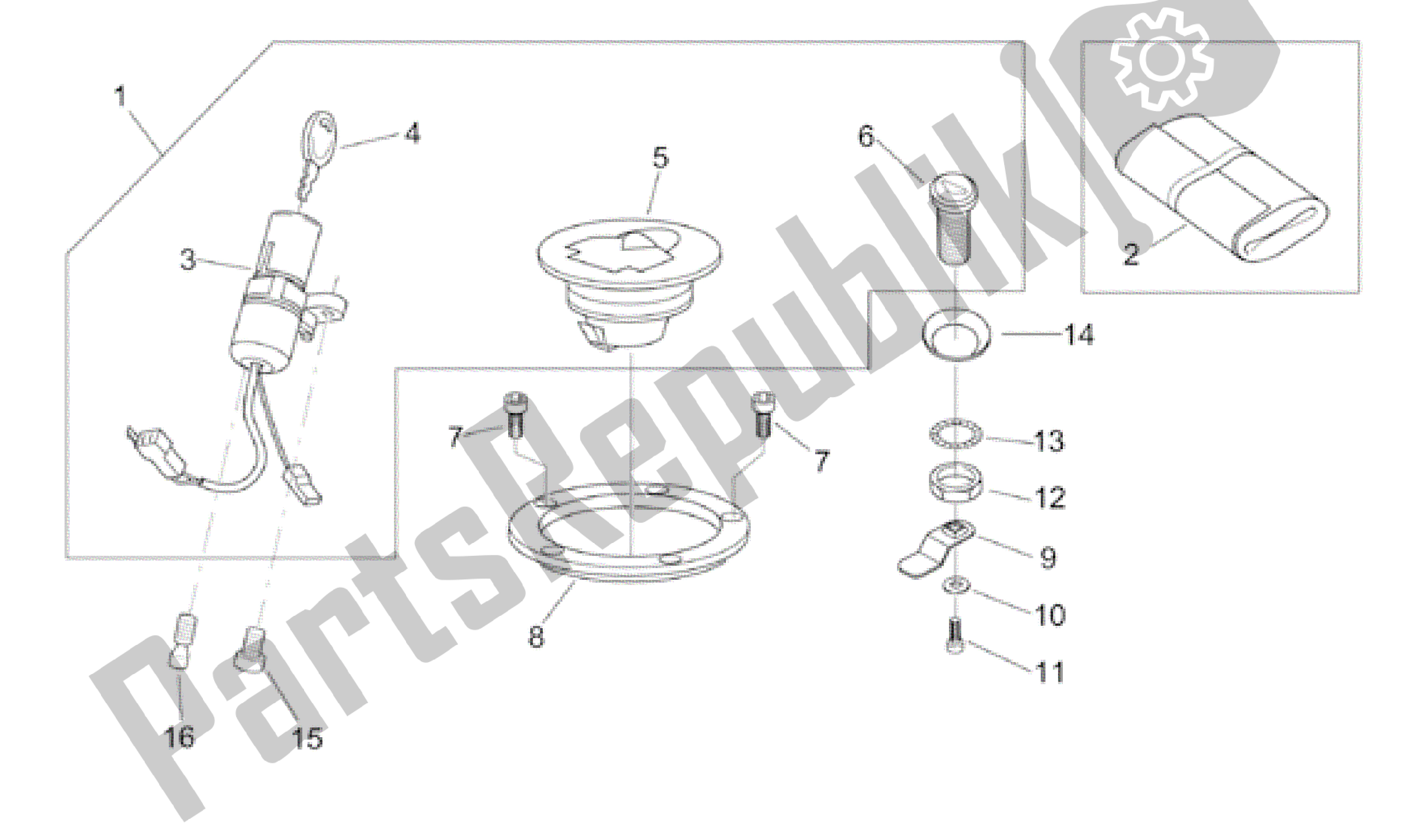 Alle onderdelen voor de Slot Hardware Kit van de Aprilia RS 50 1999 - 2005