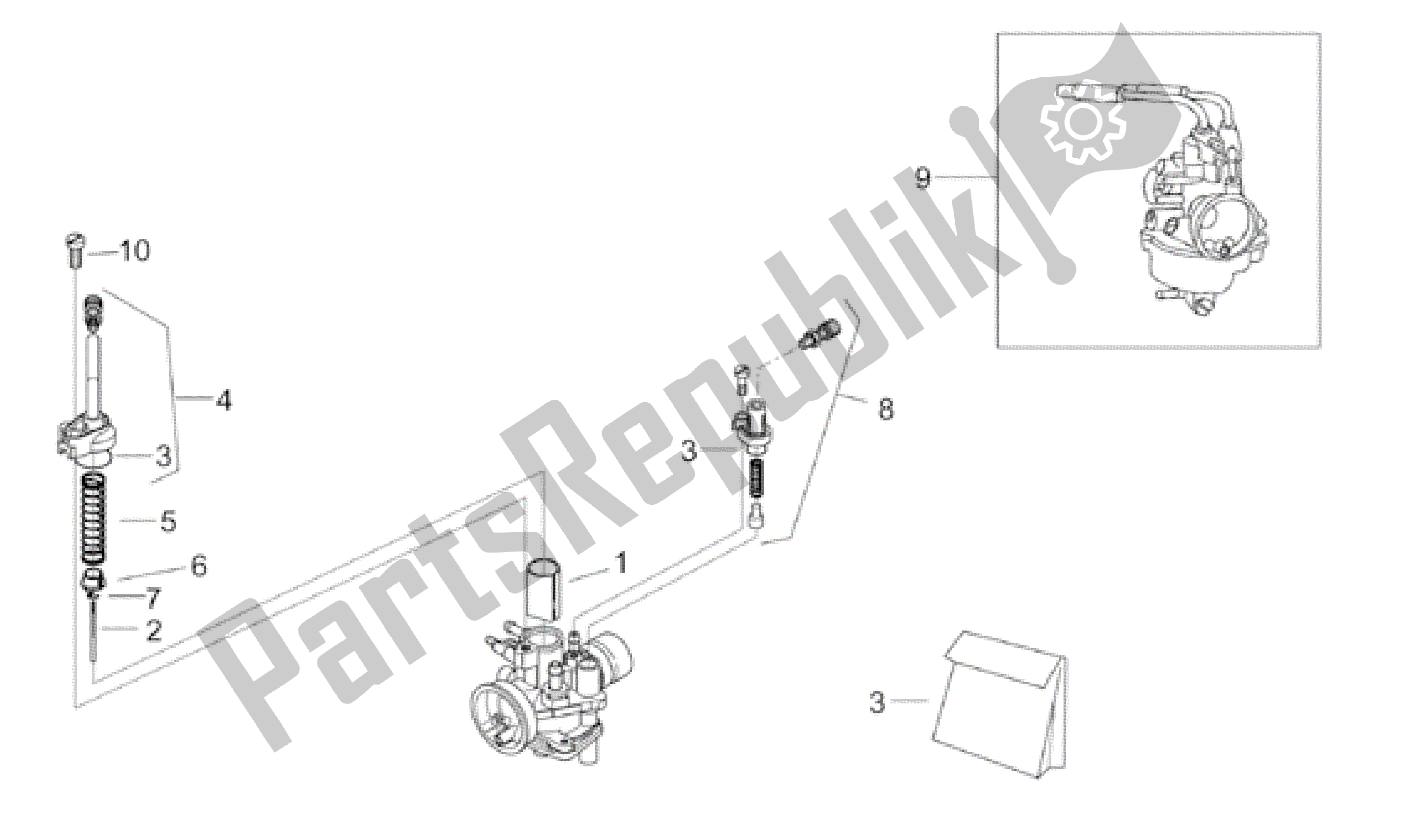 Todas as partes de Carburador I - Se do Aprilia RS 50 1999 - 2005