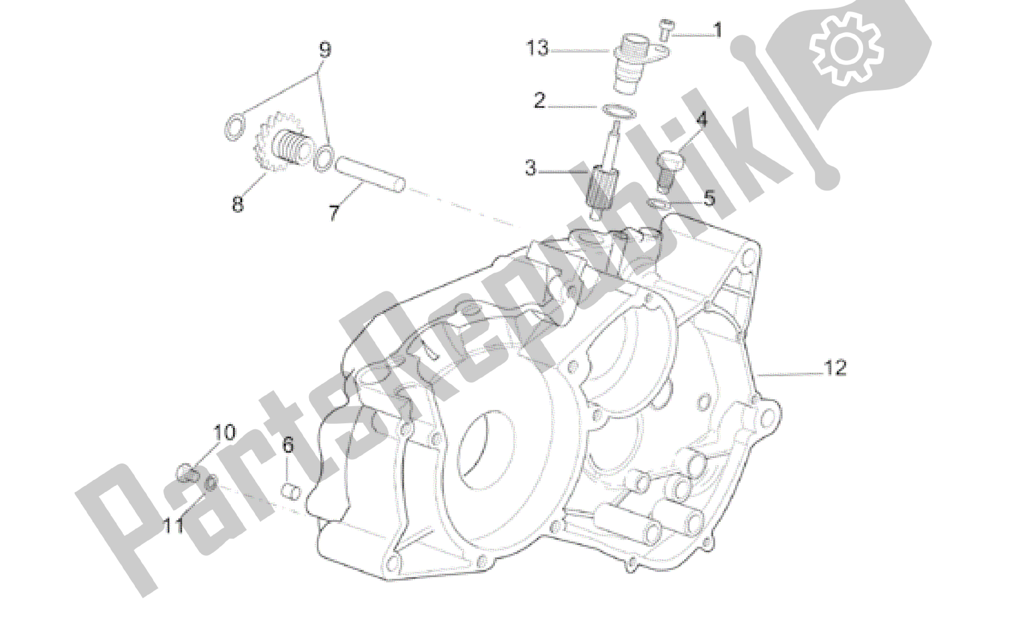 All parts for the Left Crankcase of the Aprilia RS 50 1999 - 2005