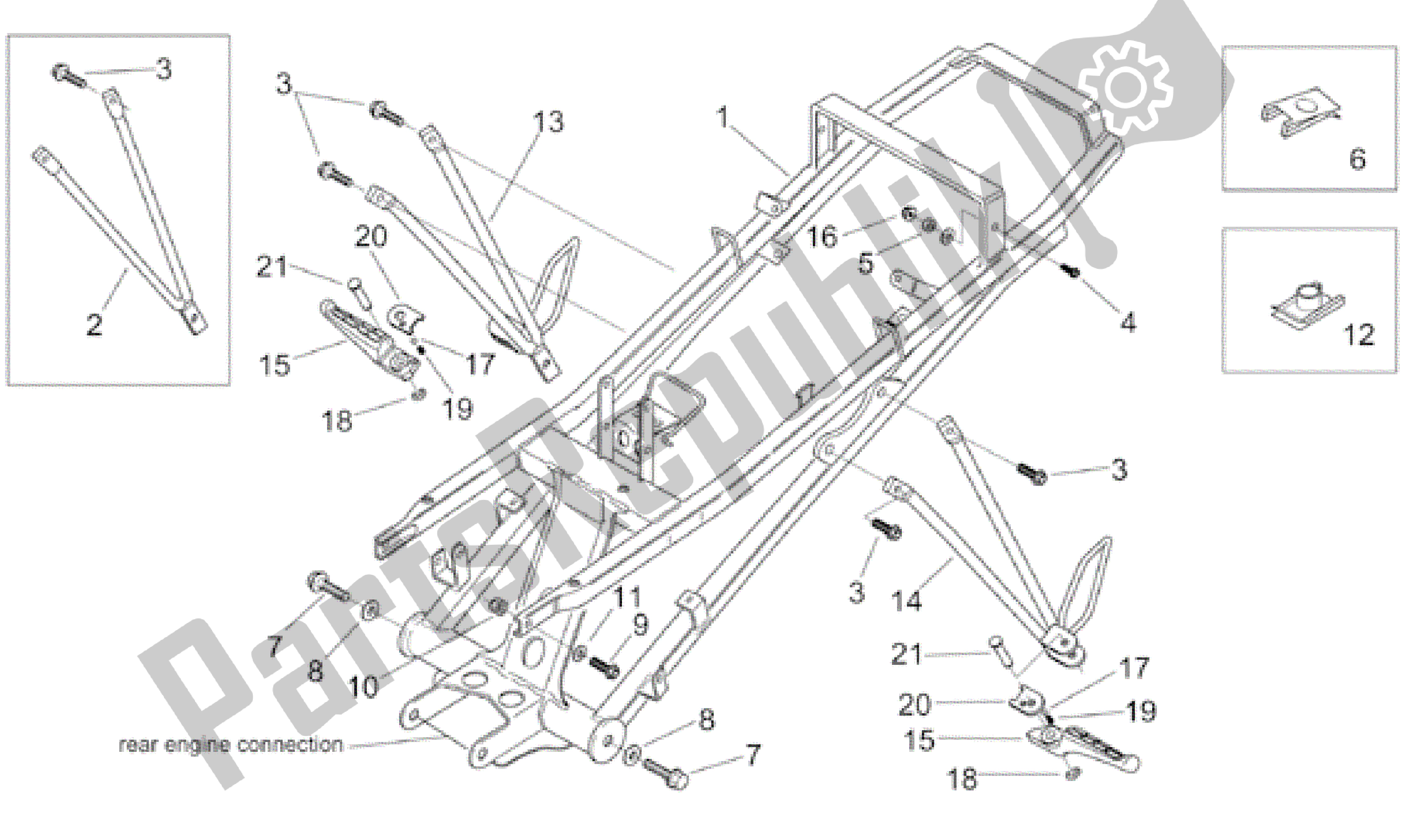 Alle onderdelen voor de Achterste Voetsteunen van de Aprilia RS 50 1999 - 2005