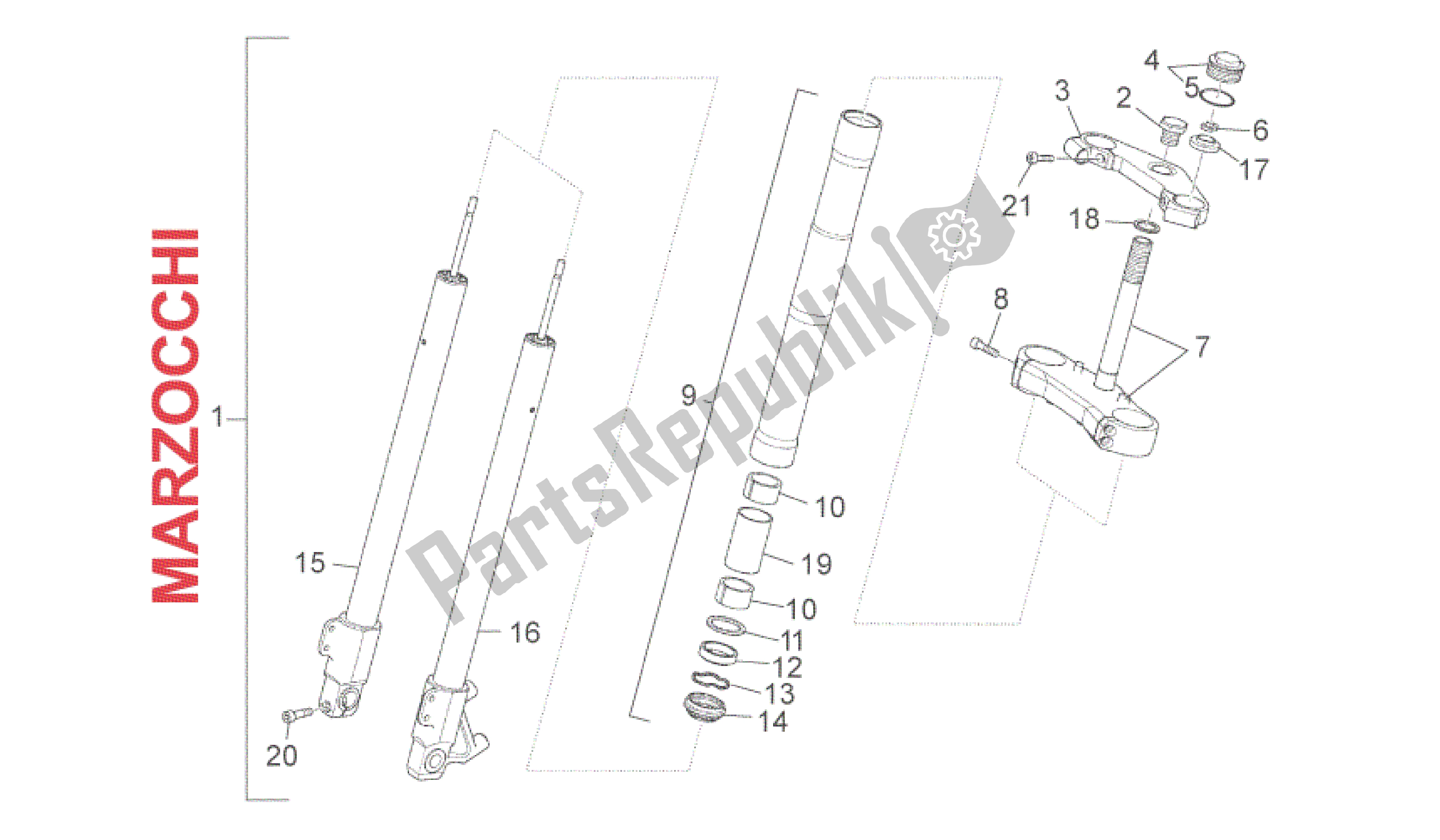 Alle onderdelen voor de Voorvork Marzocchi van de Aprilia RS 50 2006 - 2010