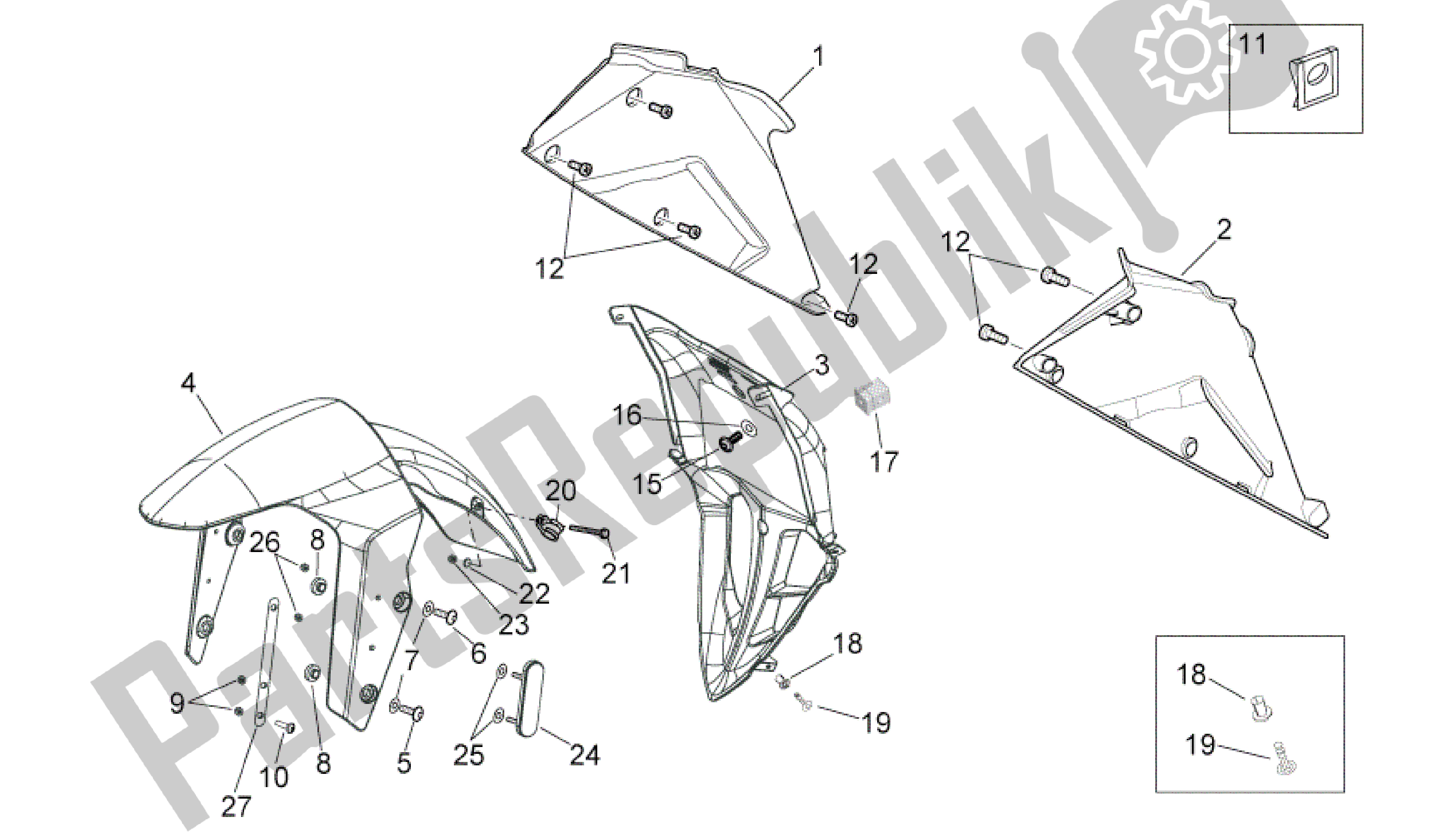 All parts for the Front Body Ii of the Aprilia RS 50 2006 - 2010