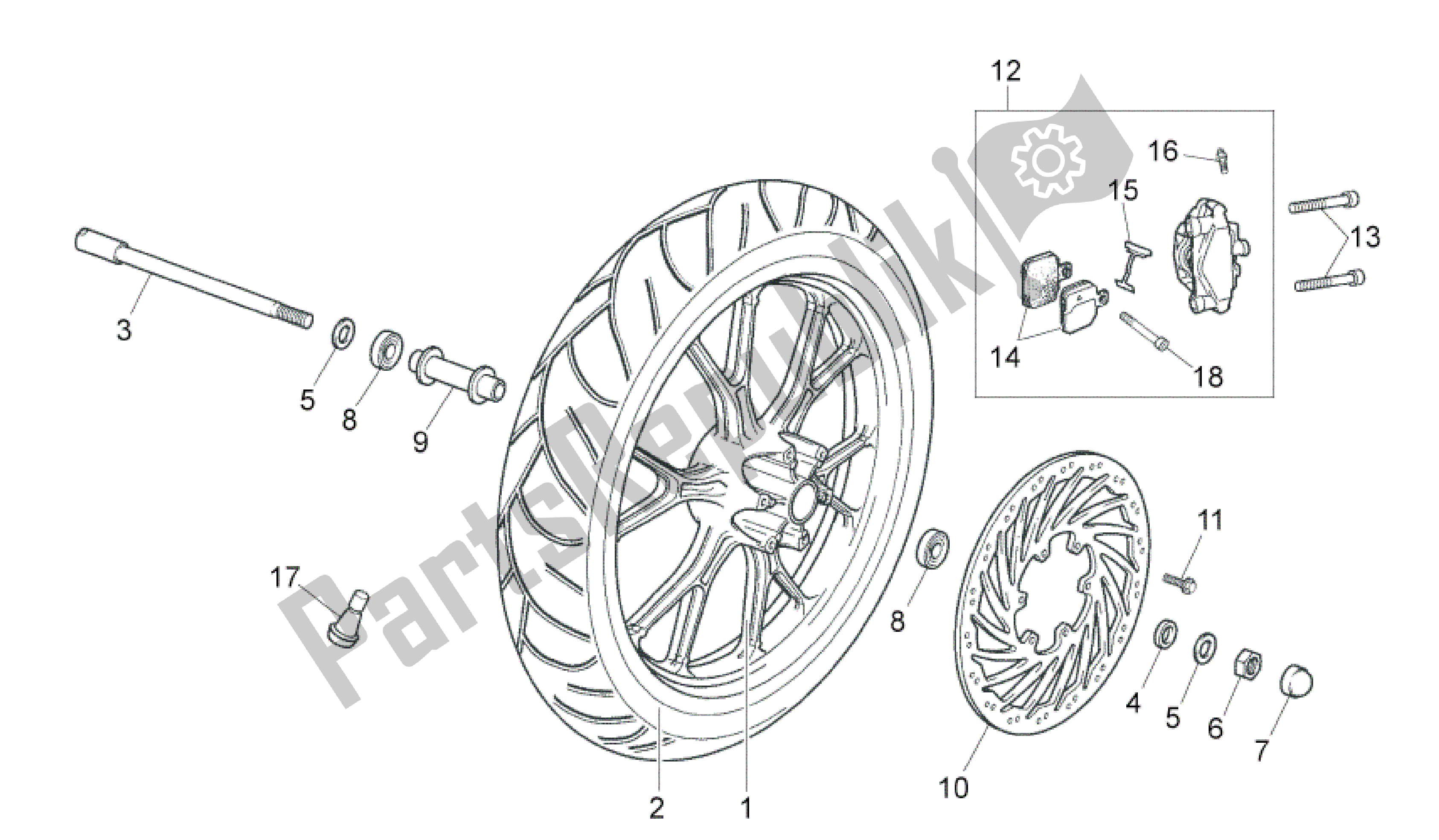 All parts for the Front Wheel of the Aprilia RS 50 2006 - 2010