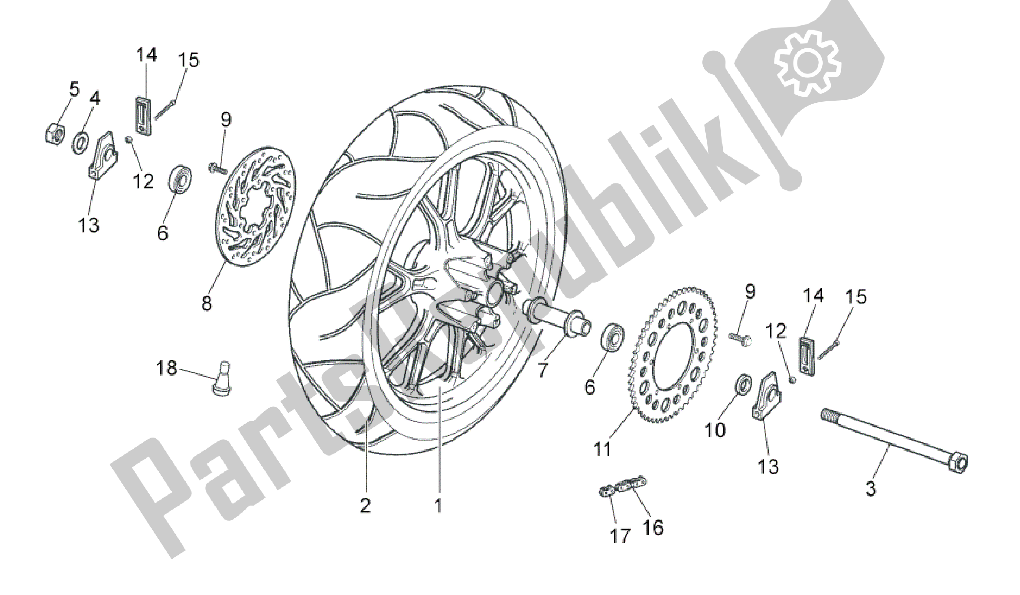 Alle Teile für das Hinterrad des Aprilia RS 50 2006 - 2010