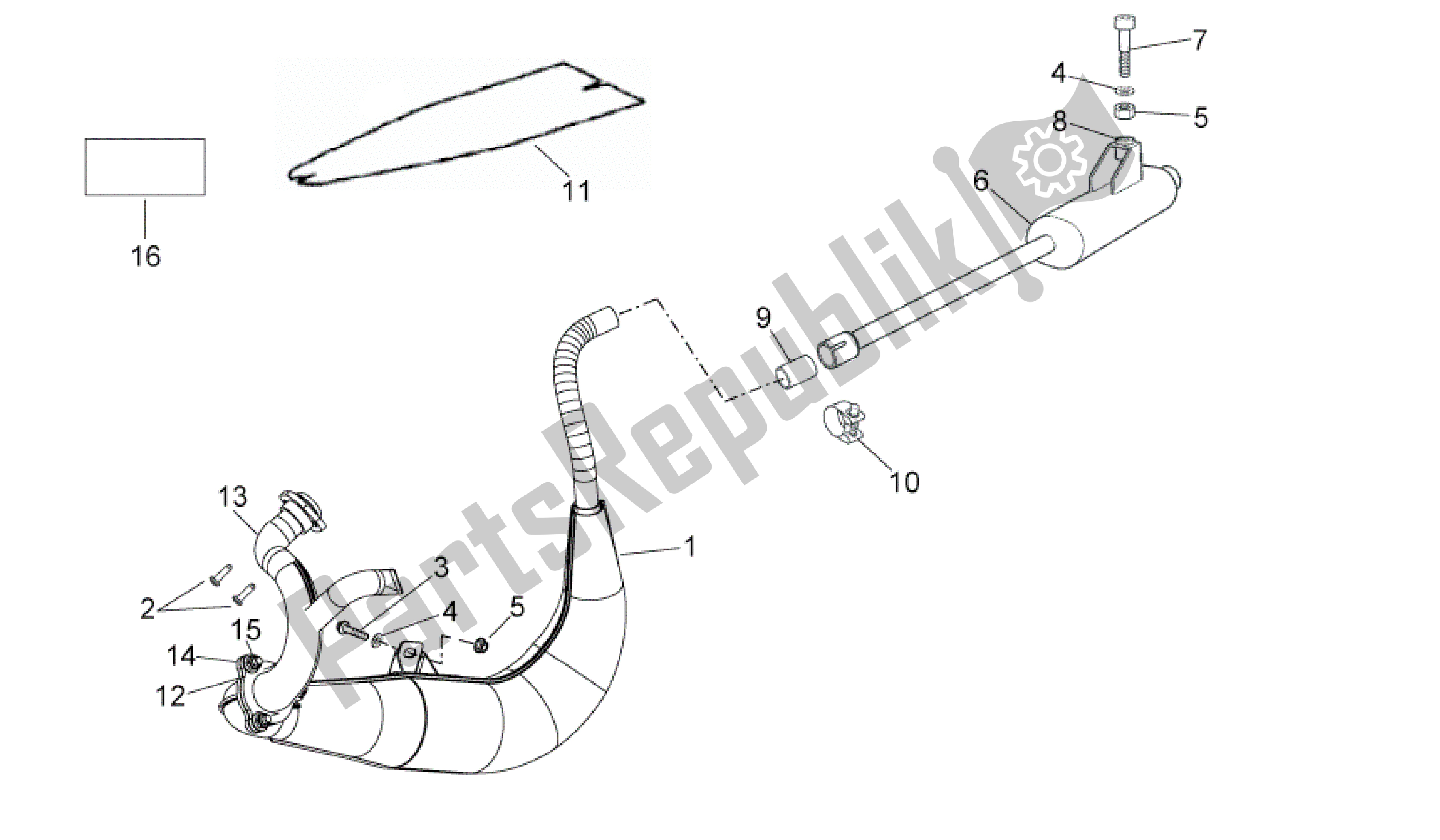 All parts for the Exhaust Unit of the Aprilia RS 50 2006 - 2010