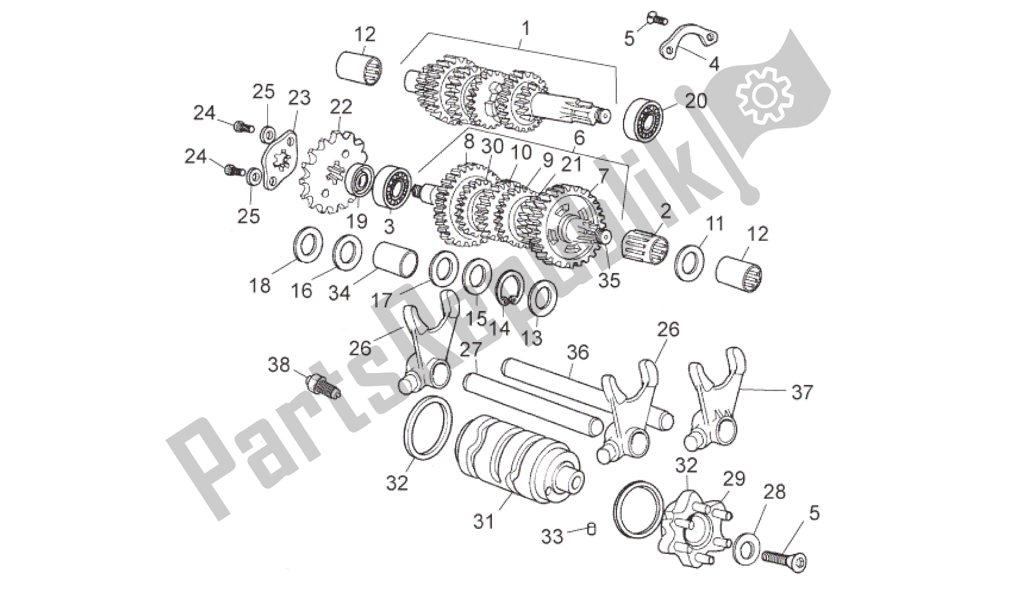 All parts for the Gear Box of the Aprilia RS 50 2006 - 2010