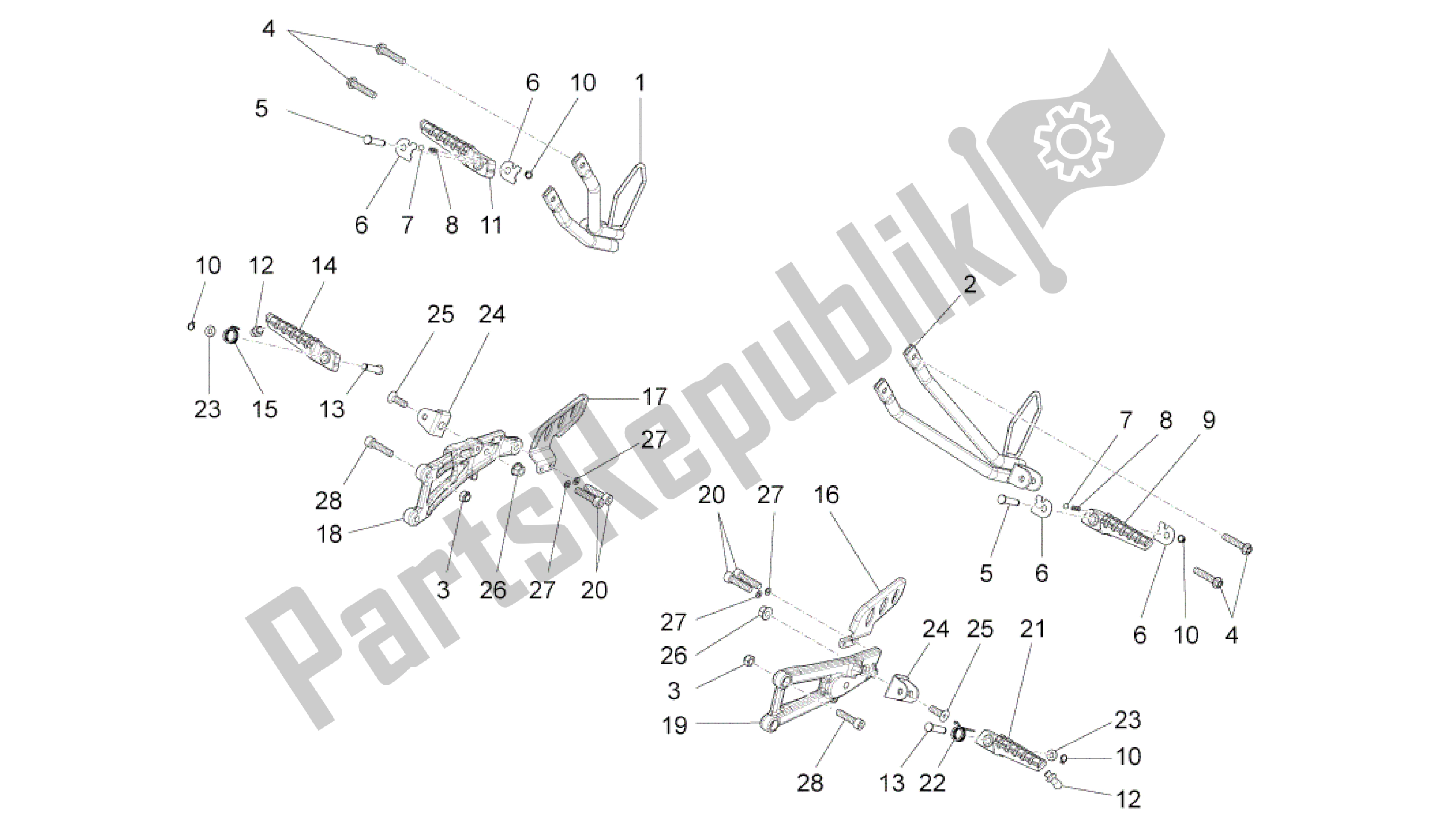 All parts for the Foot Rests of the Aprilia RS4 50 2011 - 2013