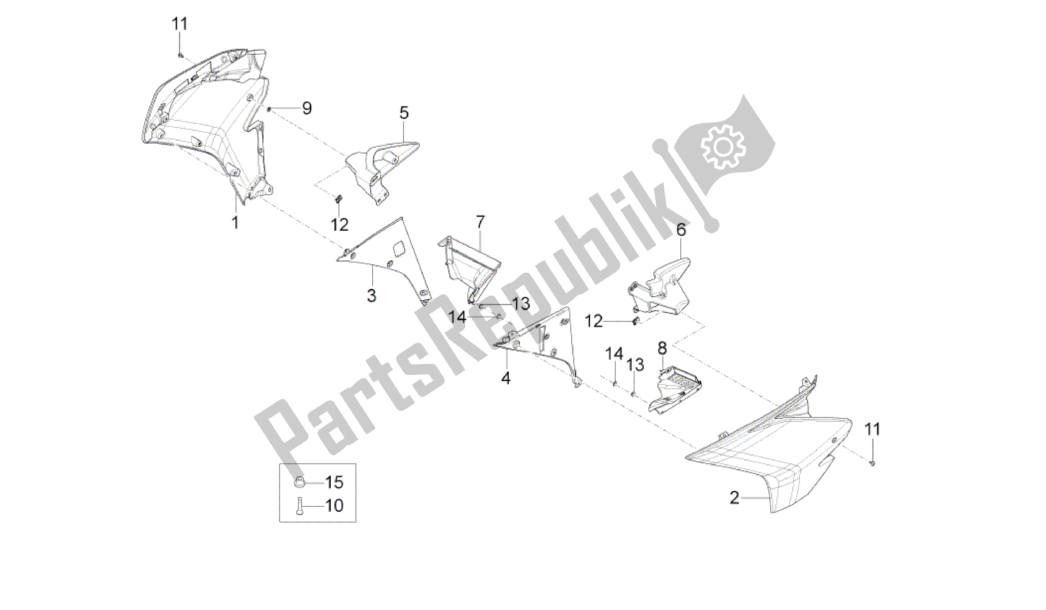 All parts for the Side Fairing of the Aprilia RS4 50 2011 - 2013