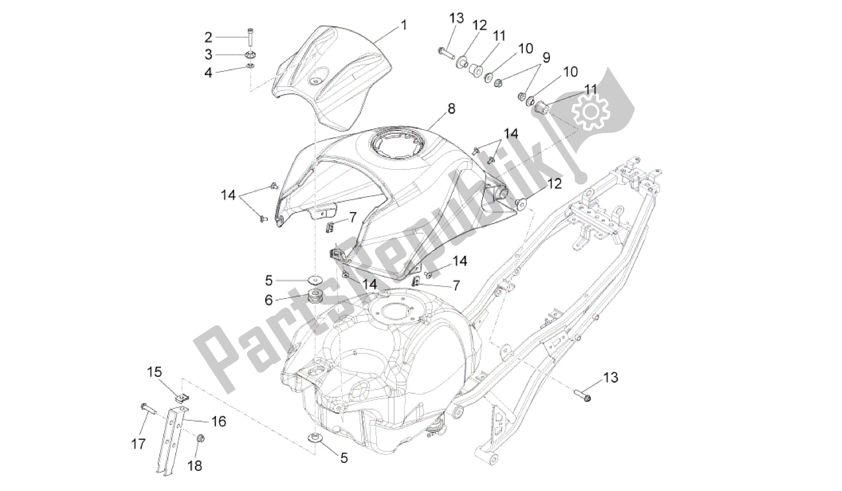 All parts for the Tank Cover of the Aprilia RS4 50 2011 - 2013