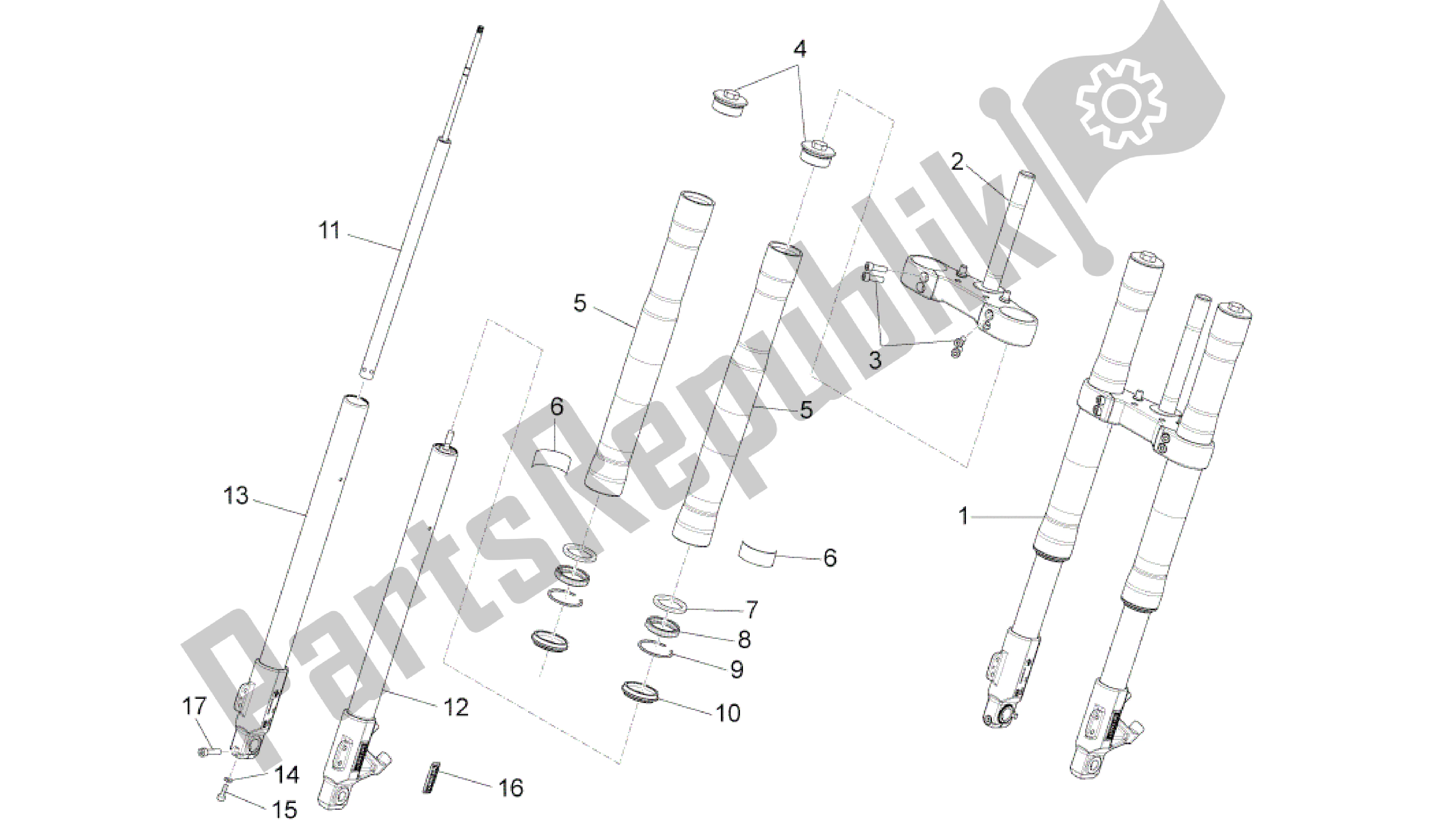 Alle onderdelen voor de Voorvork Paioli van de Aprilia RS4 50 2011 - 2013