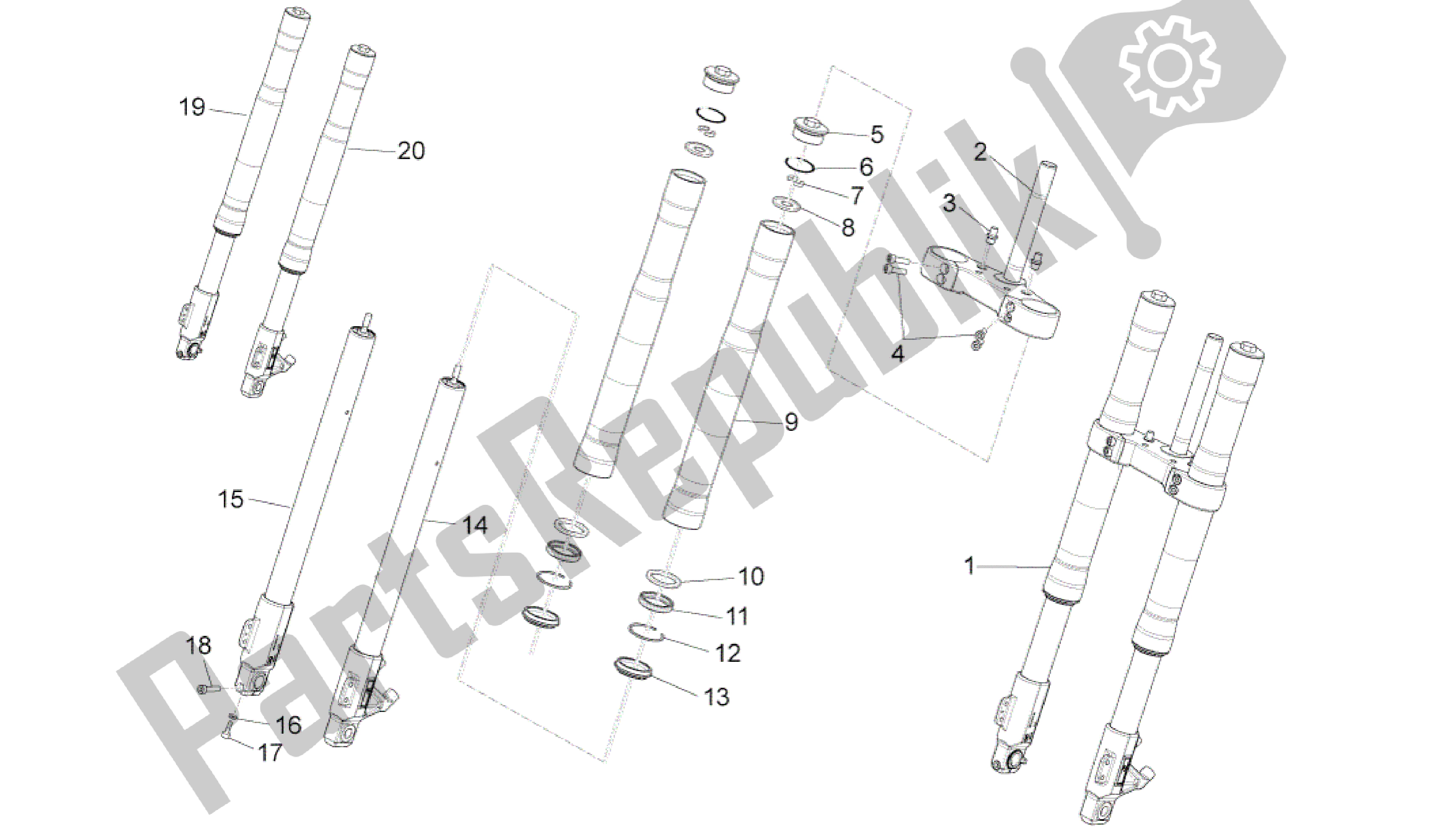 Todas as partes de Garfo Dianteiro Ming Xing do Aprilia RS4 50 2011 - 2013