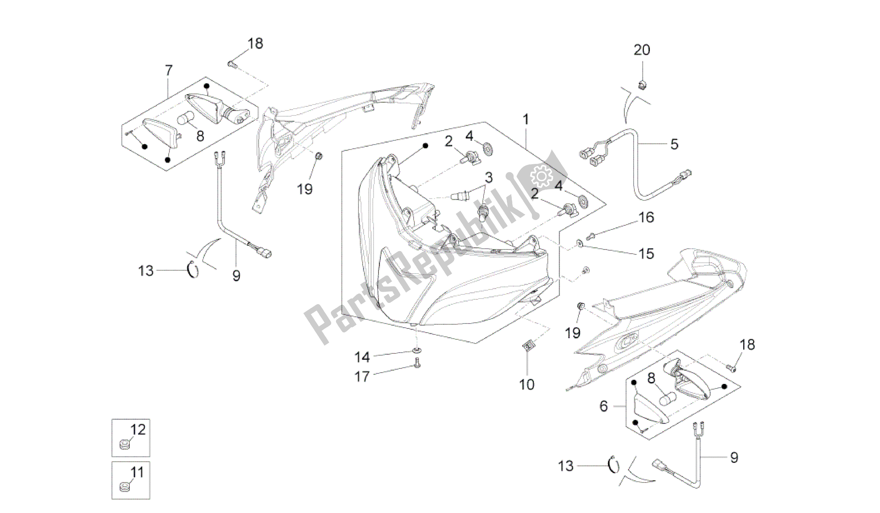 Alle onderdelen voor de Voorlichten van de Aprilia RS4 50 2011 - 2013