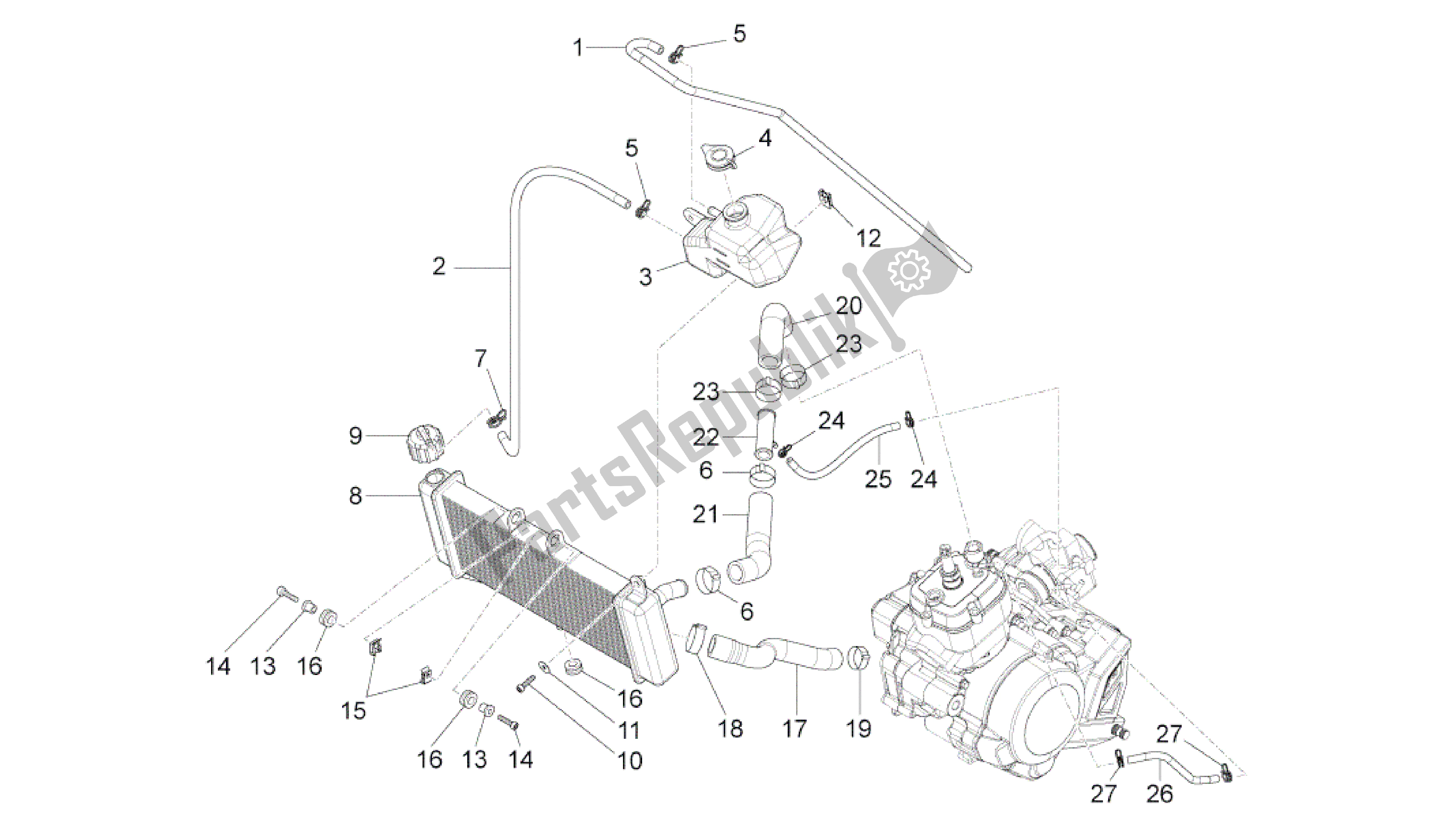 All parts for the Cooling System of the Aprilia RS4 50 2011 - 2013