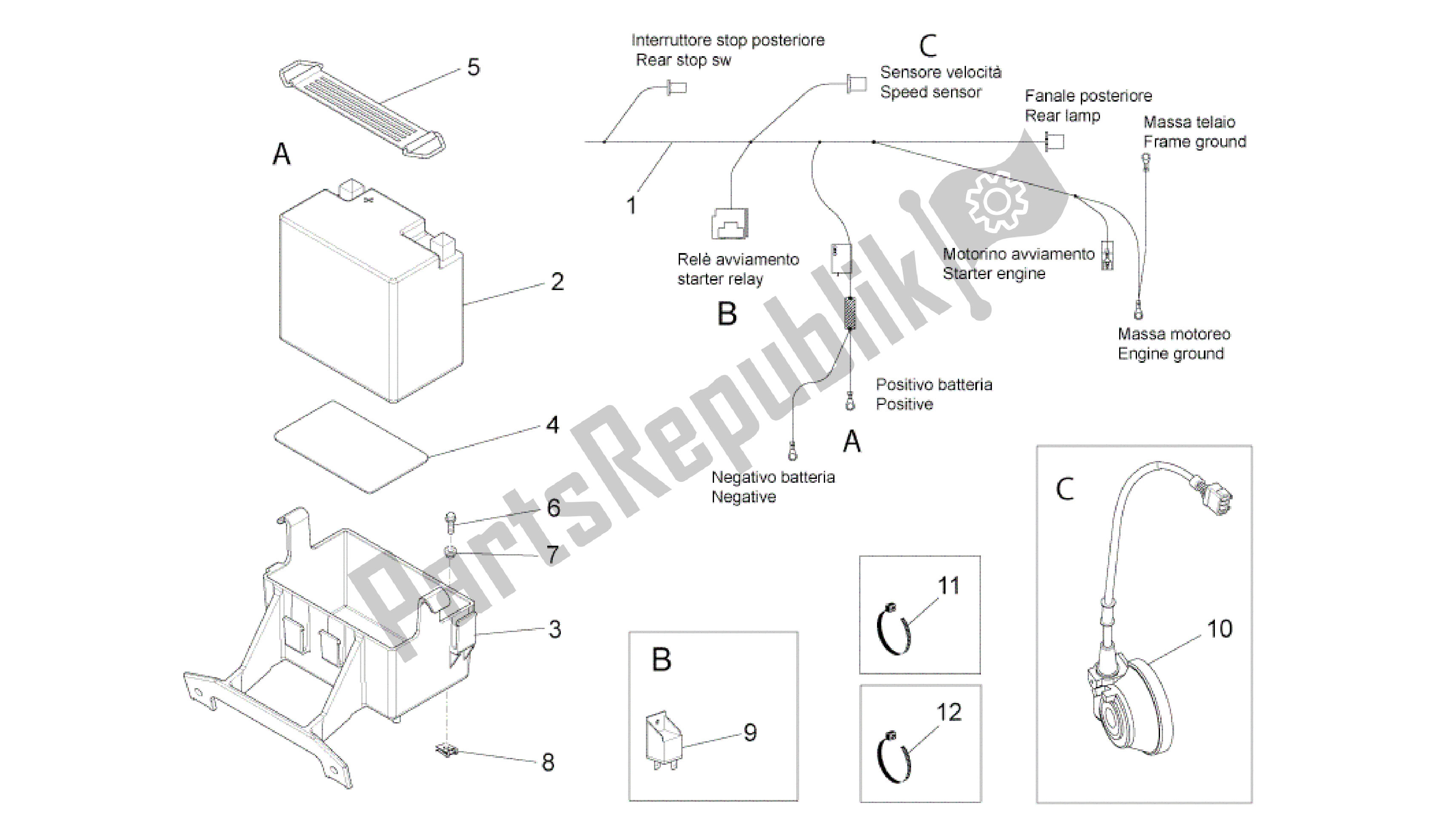 Alle onderdelen voor de Centraal Elektrisch Systeem van de Aprilia RS4 50 2011 - 2013