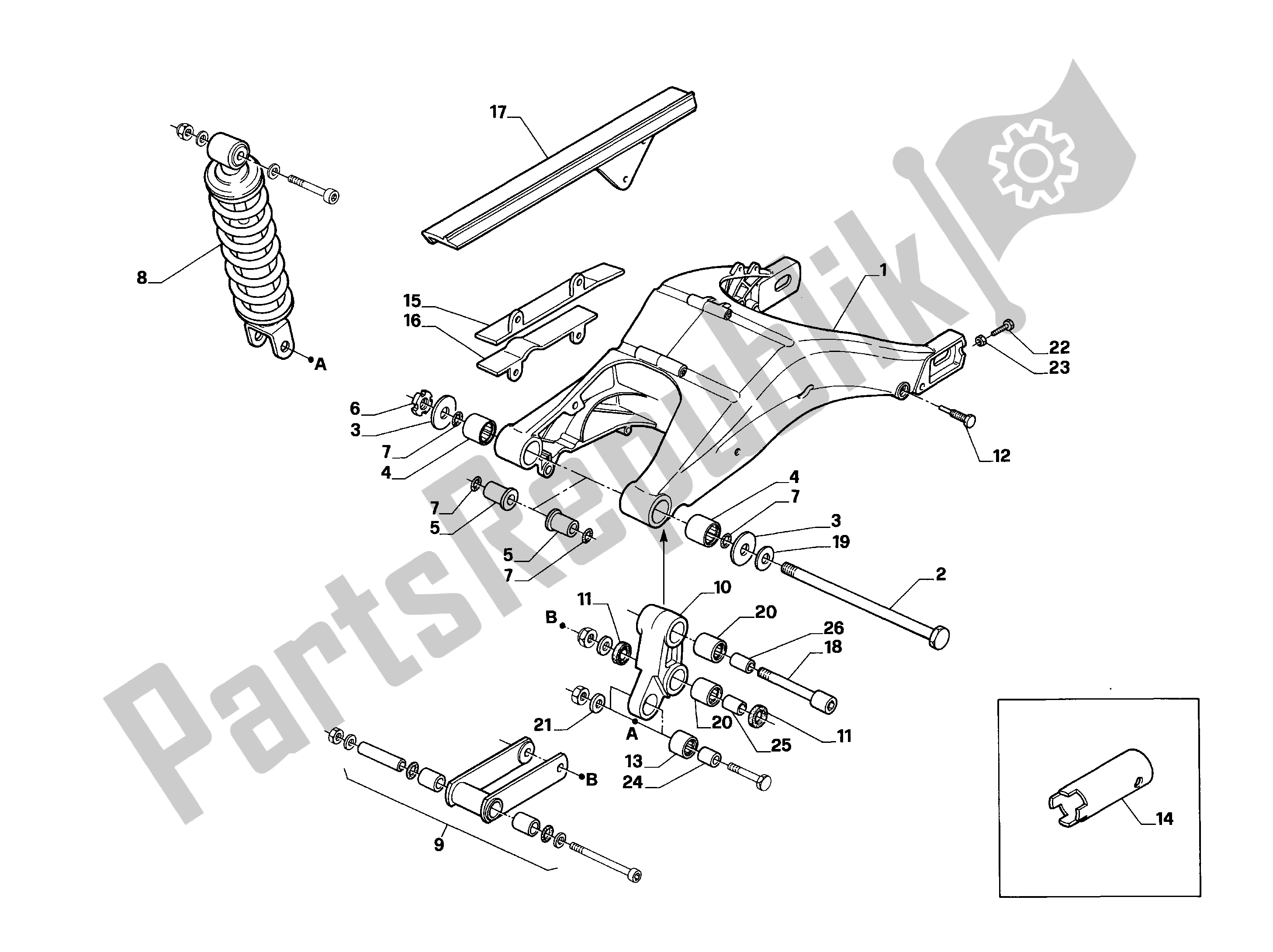 All parts for the Rear Fork And Suspension of the Aprilia RS 125 1995