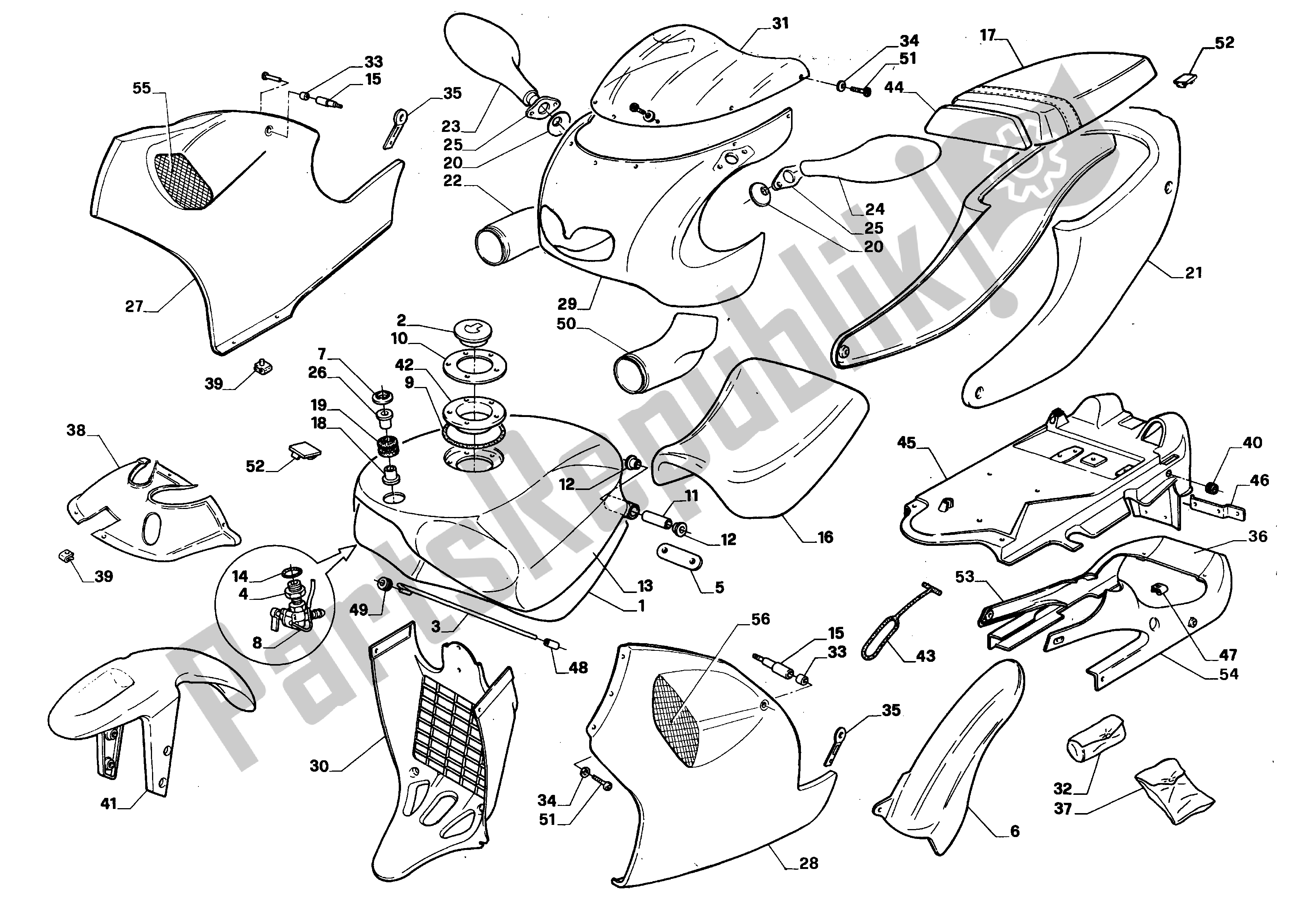 Tutte le parti per il Corpo del Aprilia RS 125 1995