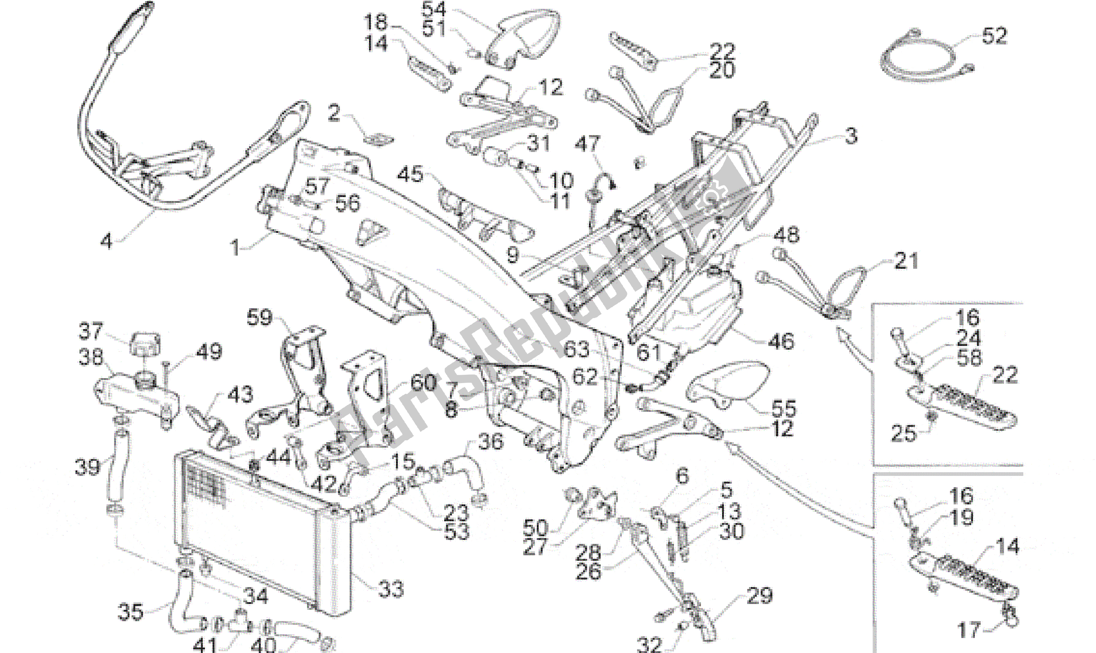 Todas as partes de Quadro, Armação do Aprilia RS 125 1996 - 1997