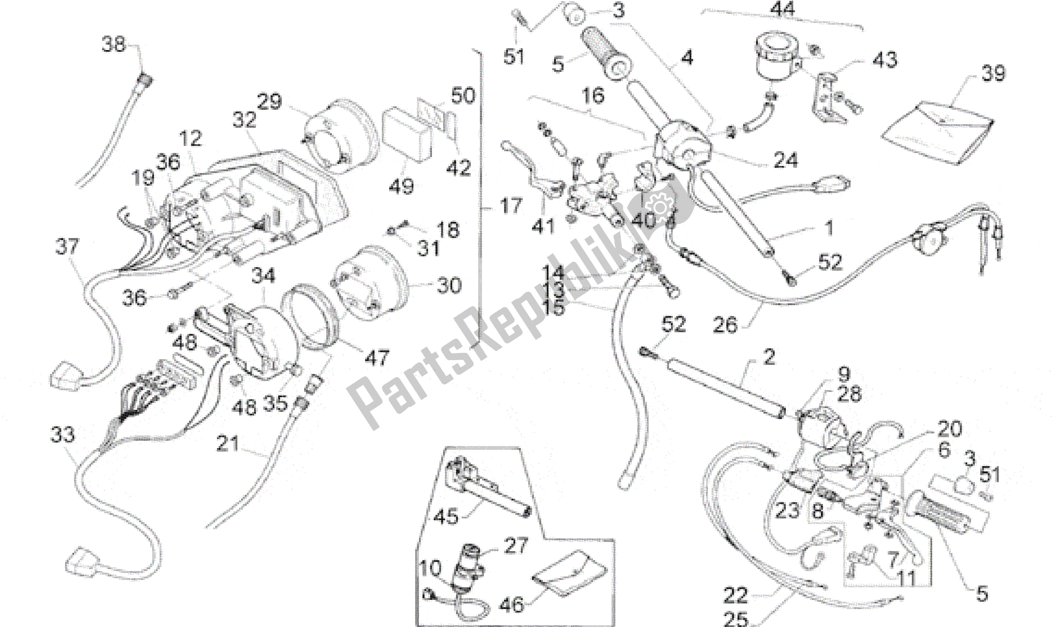 Alle onderdelen voor de Stuur - Dashboard van de Aprilia RS 125 1996 - 1997