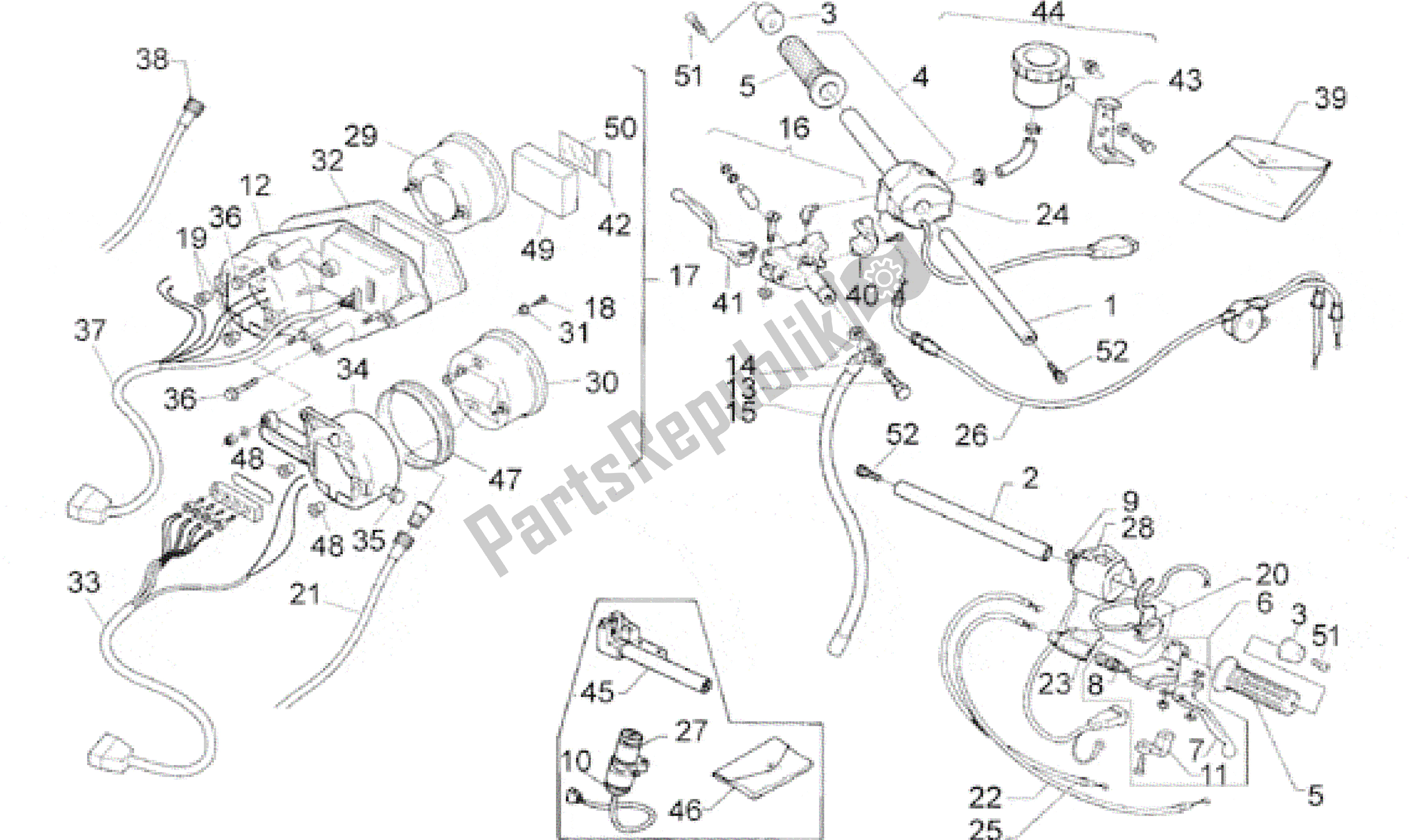 Tutte le parti per il Manubrio - Cruscotto del Aprilia RS 125 1996 - 1997