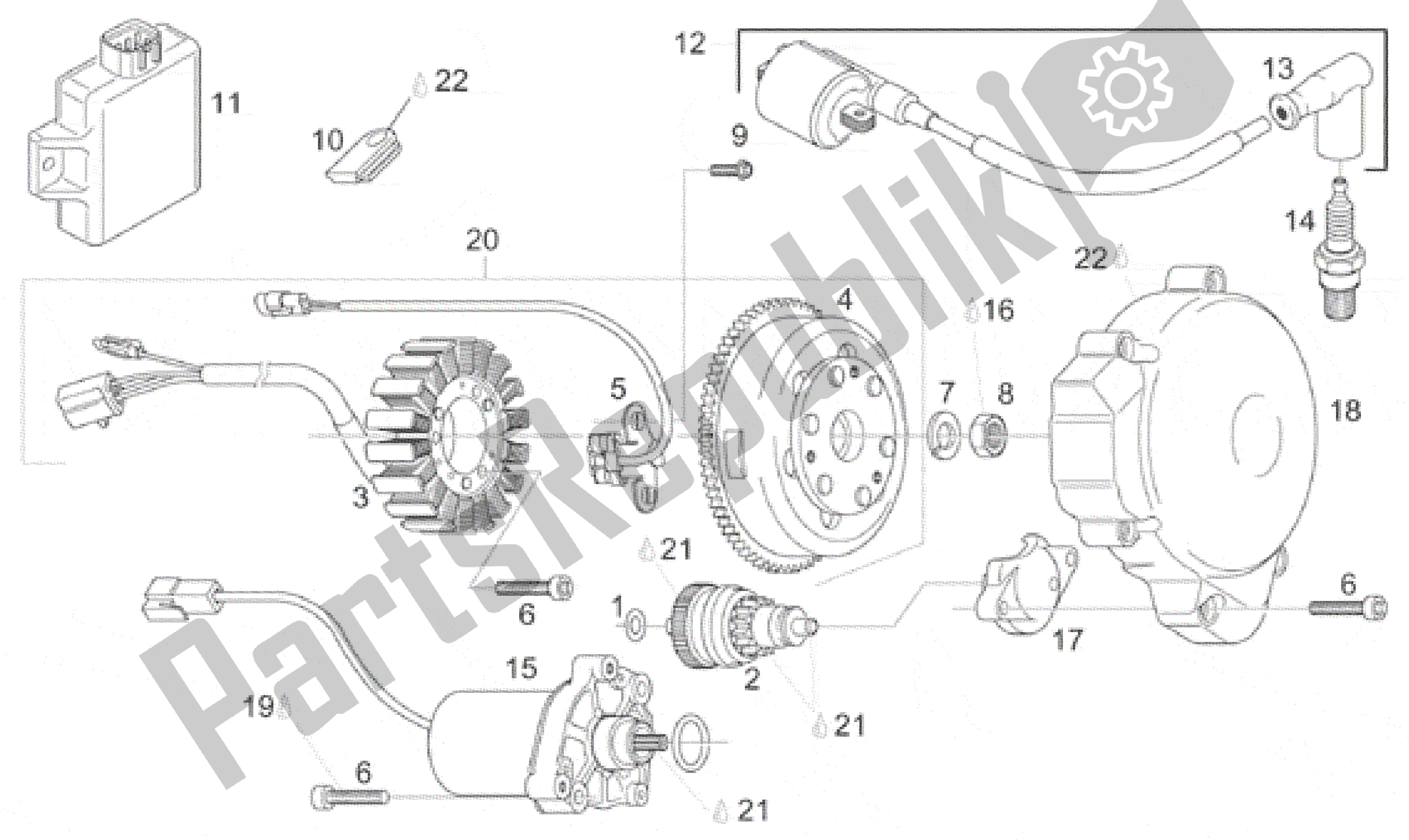 Alle onderdelen voor de Ontstekingseenheid van de Aprilia RS 125 1996 - 1997