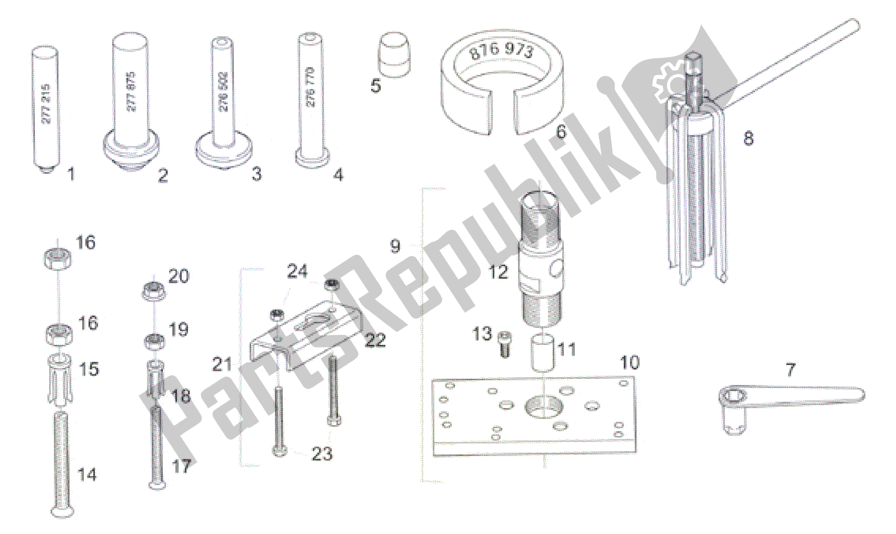 Alle onderdelen voor de Gereedschap Repareren I van de Aprilia RS 125 1996 - 1997