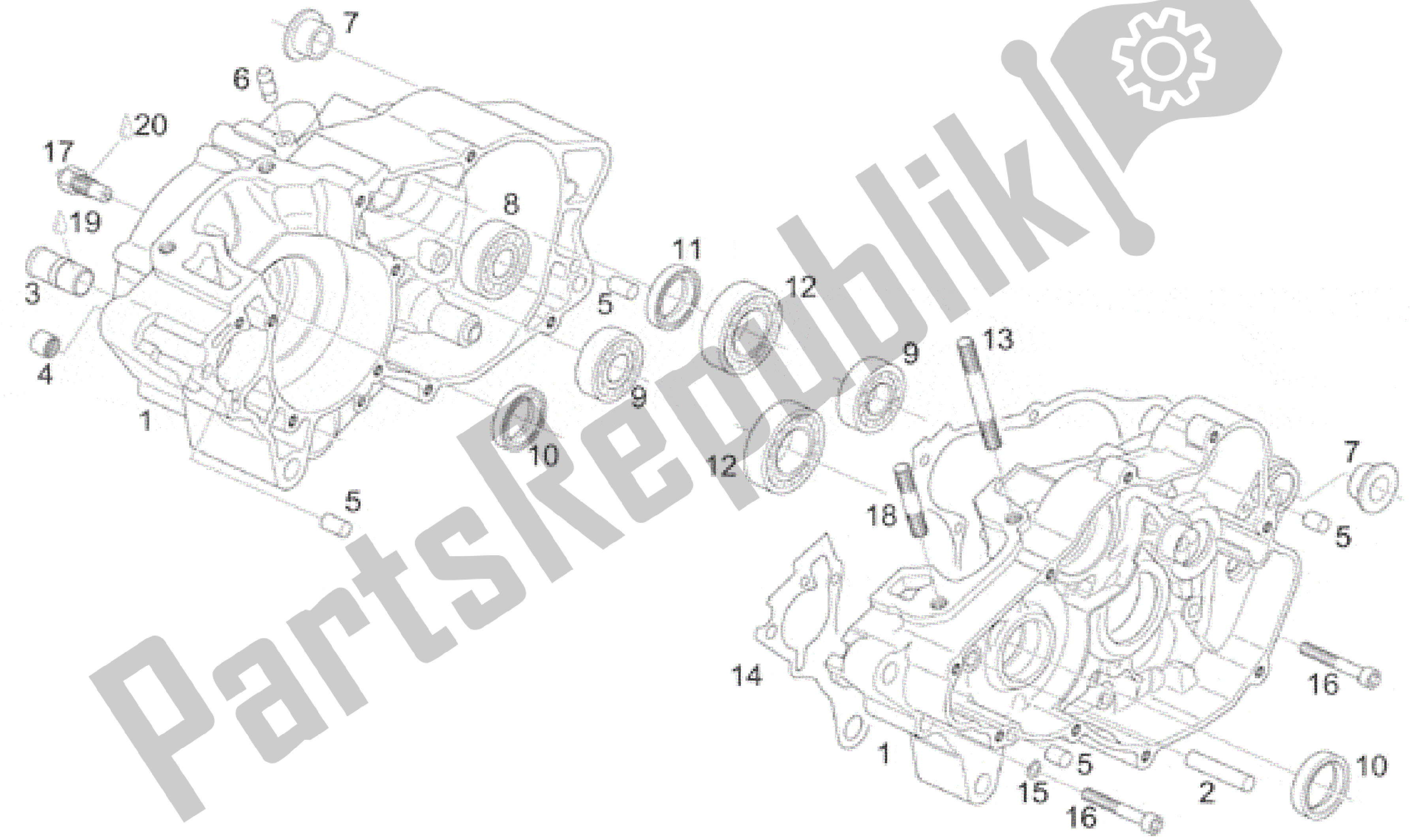 All parts for the Crankcase of the Aprilia RS 125 1996 - 1997