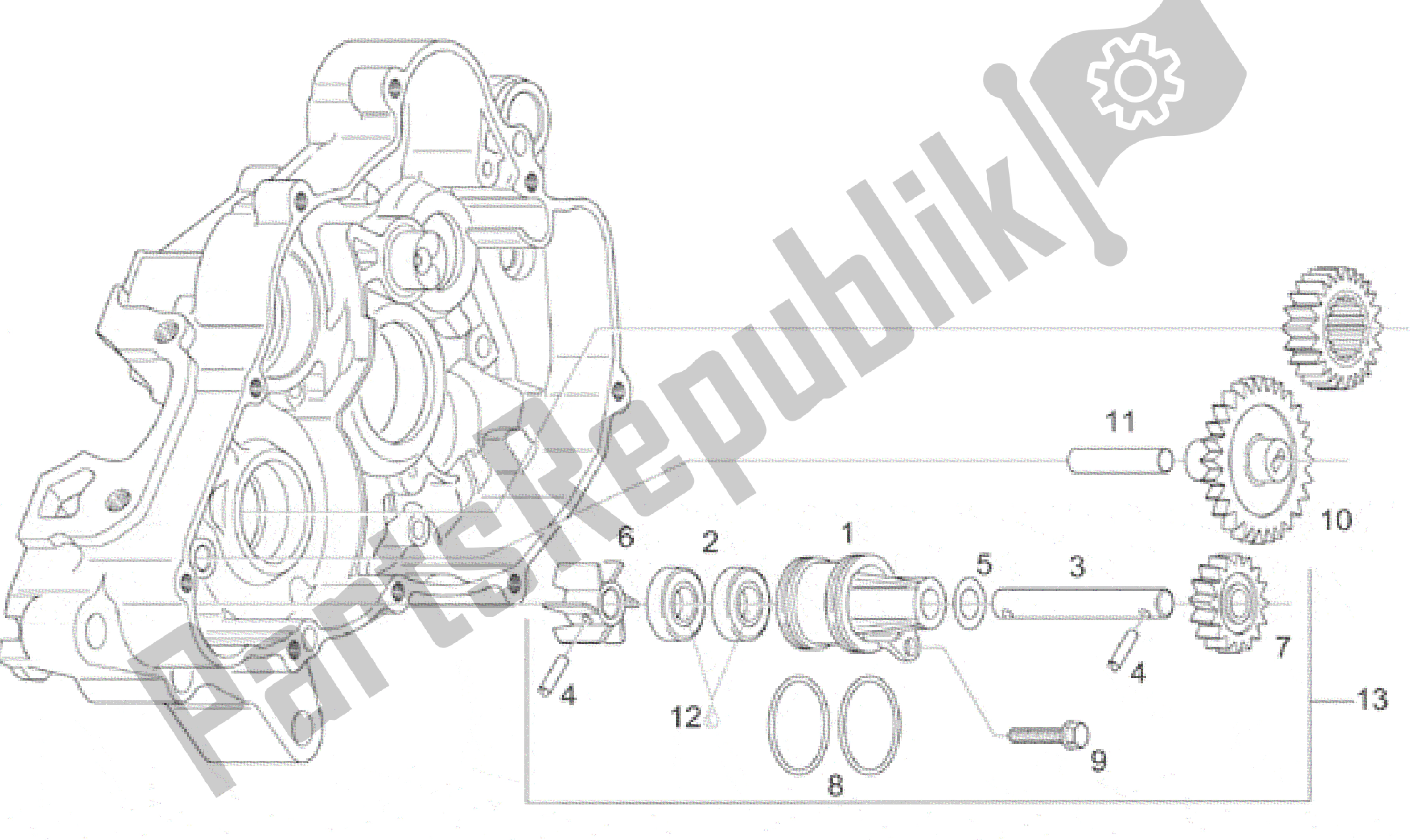 All parts for the Water Pump Assy of the Aprilia RS 125 1996 - 1997