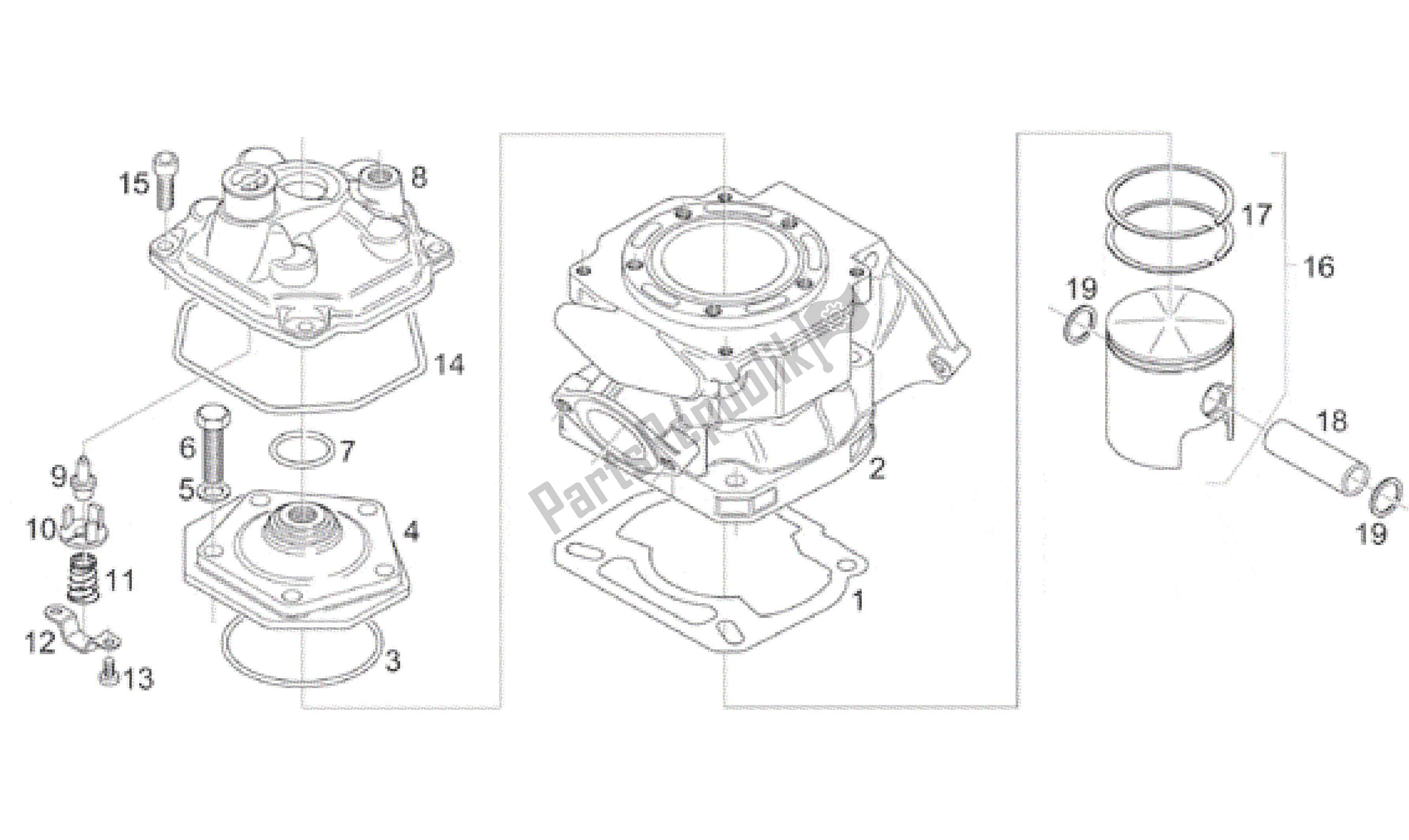 All parts for the Cylinder - Head - Piston of the Aprilia RS 125 1996 - 1997