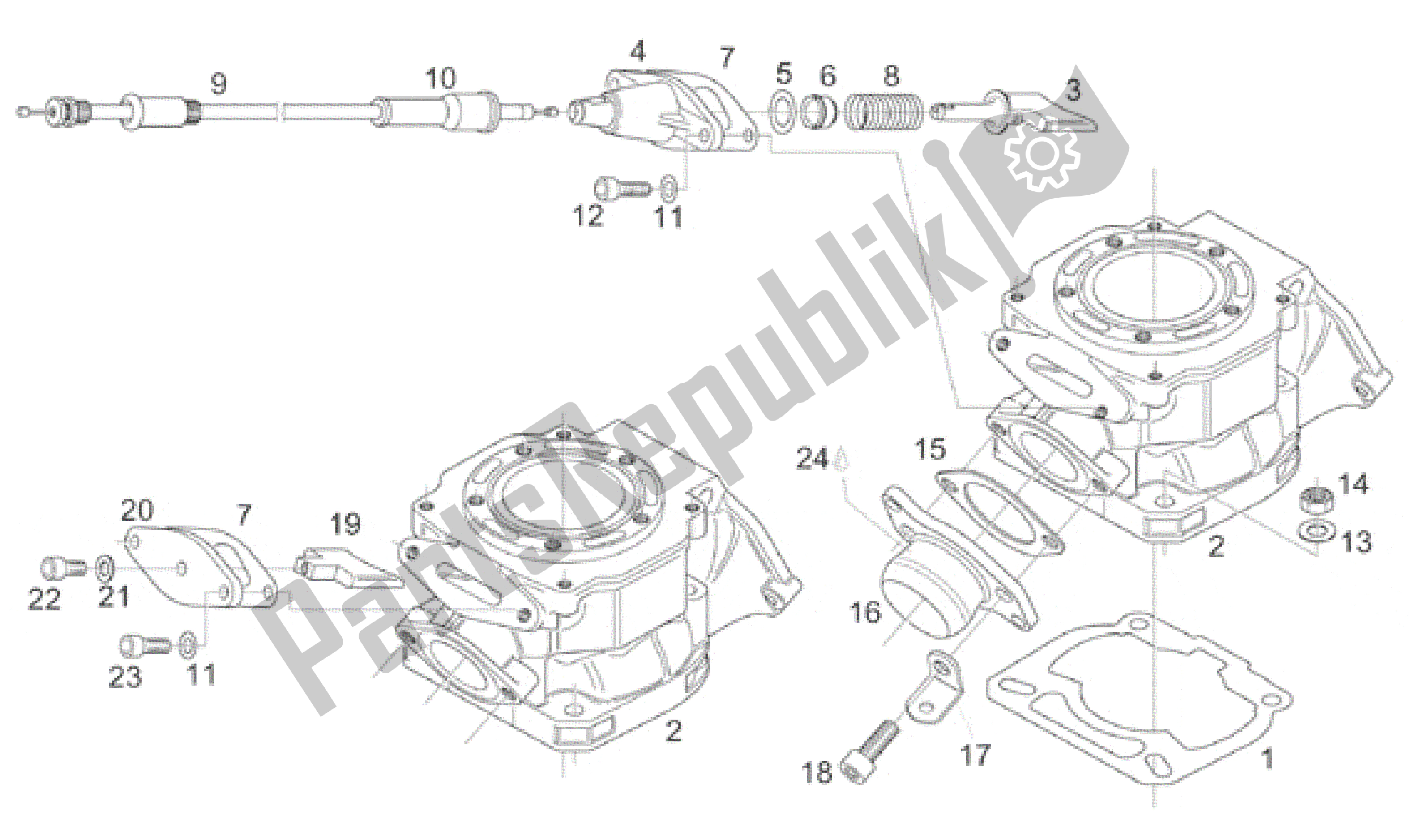 Tutte le parti per il Cilindro - Valvola Di Scarico del Aprilia RS 125 1996 - 1997