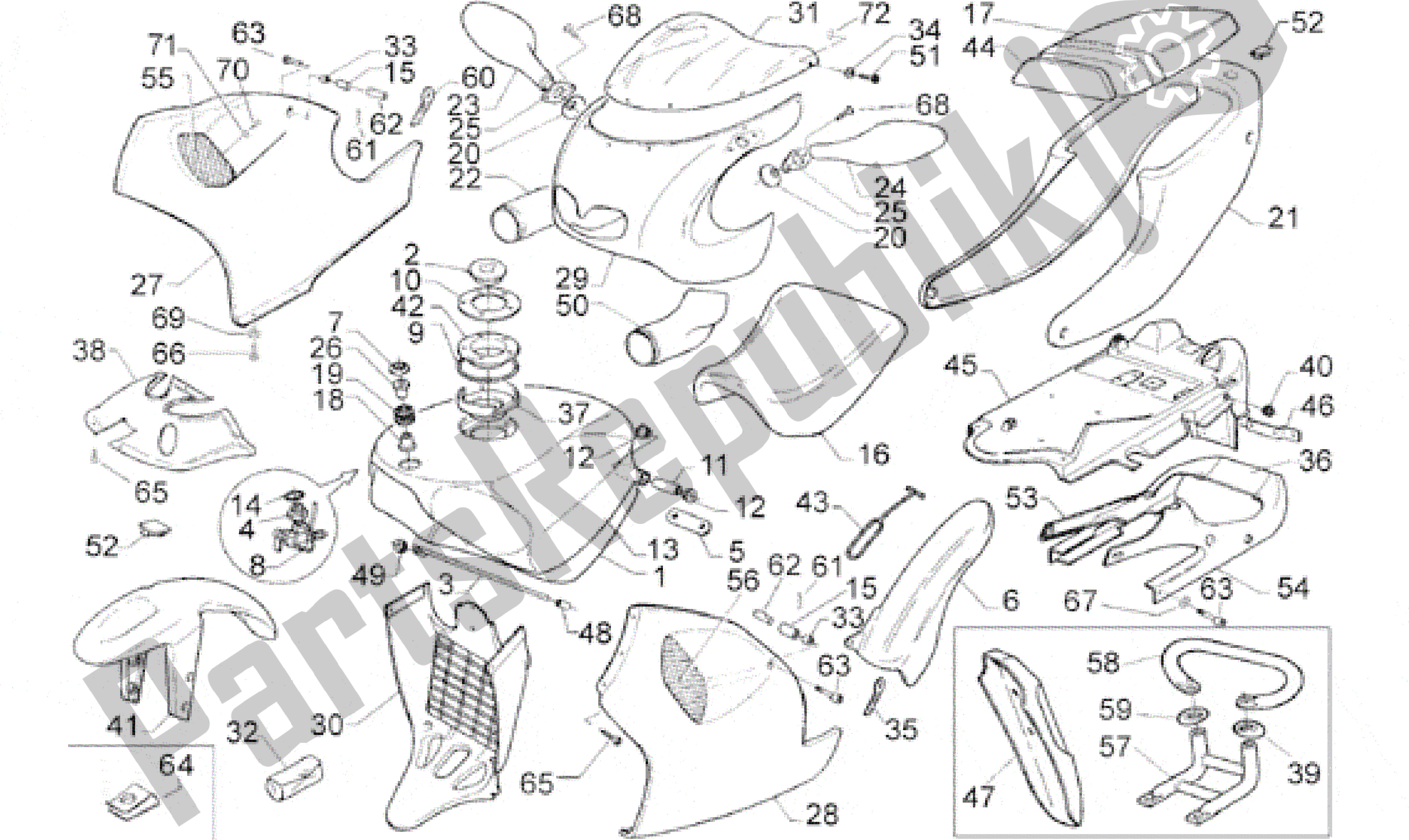 Tutte le parti per il Corpo del Aprilia RS 125 1998