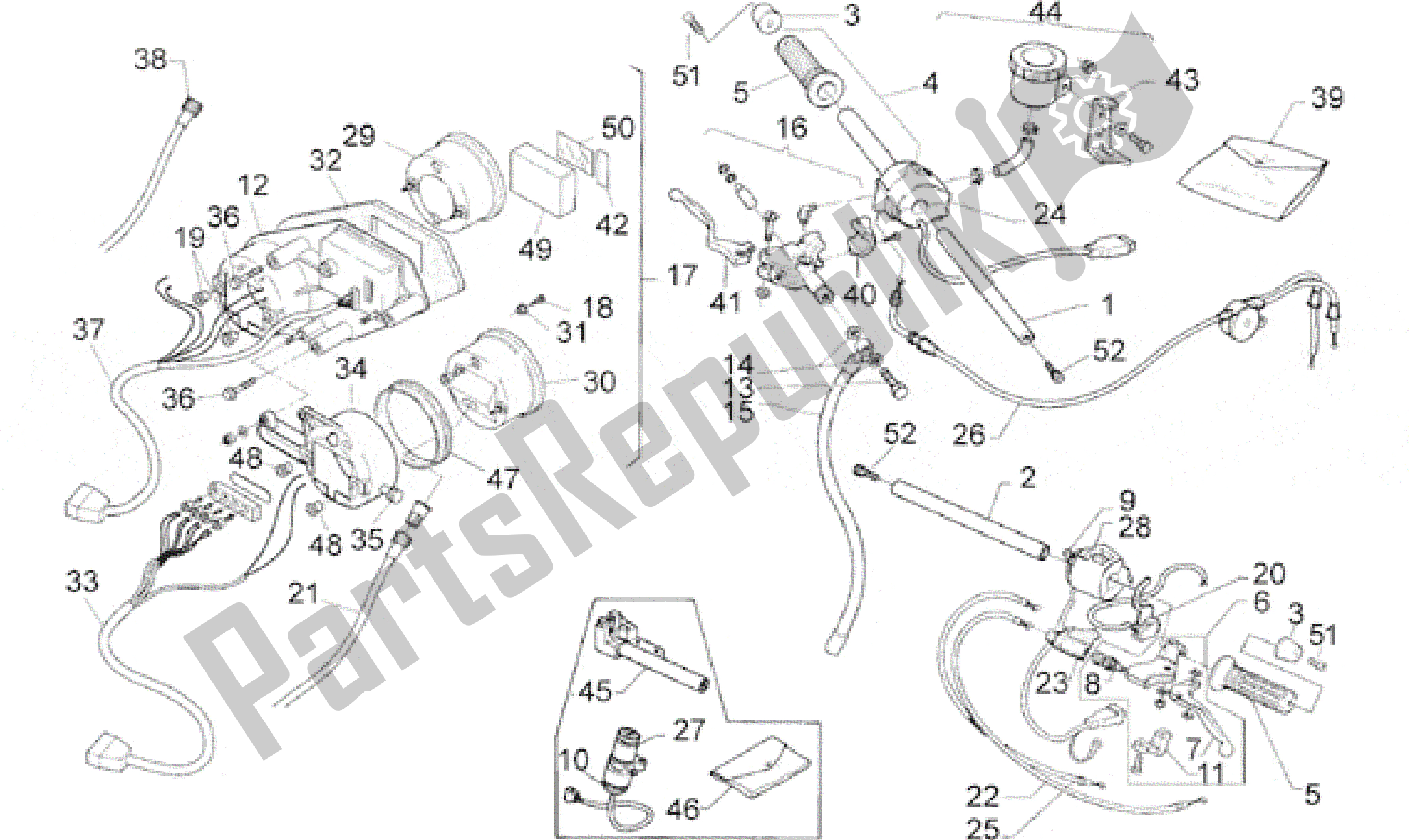 All parts for the Handlebar - Dashboard of the Aprilia RS 125 1998