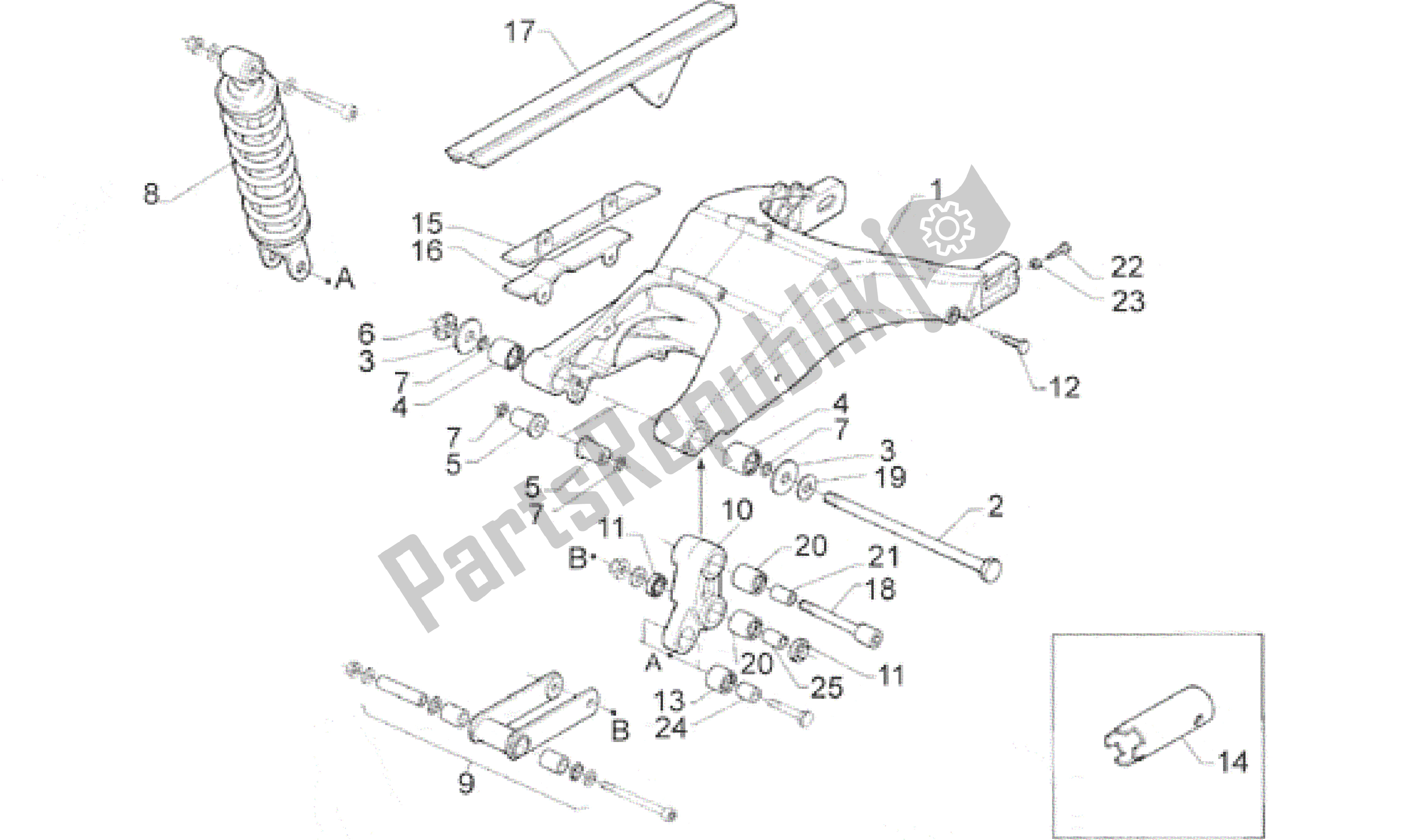 All parts for the Rear Shock Absorber of the Aprilia RS 125 1998