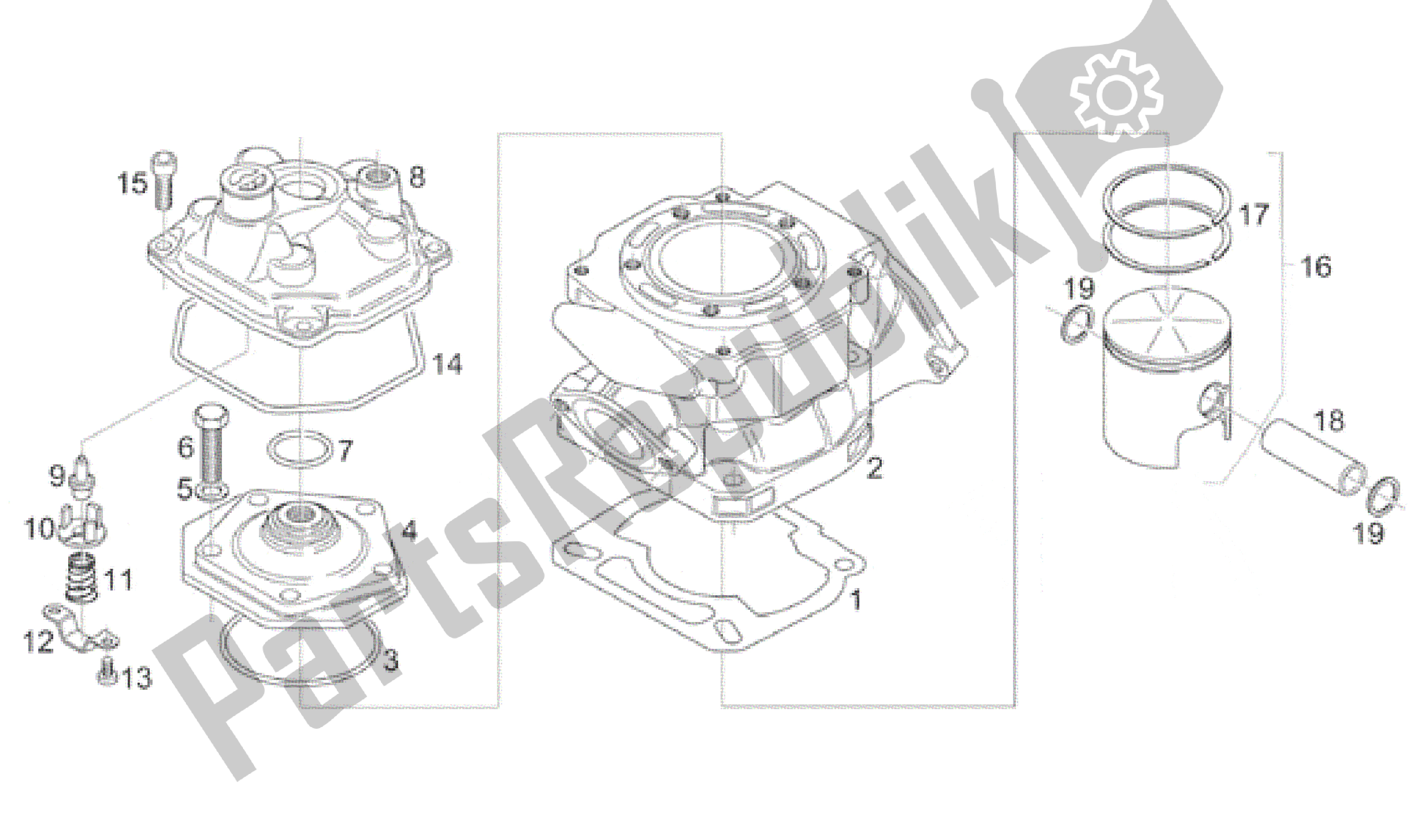All parts for the Cylinder - Head - Piston of the Aprilia RS 125 1998