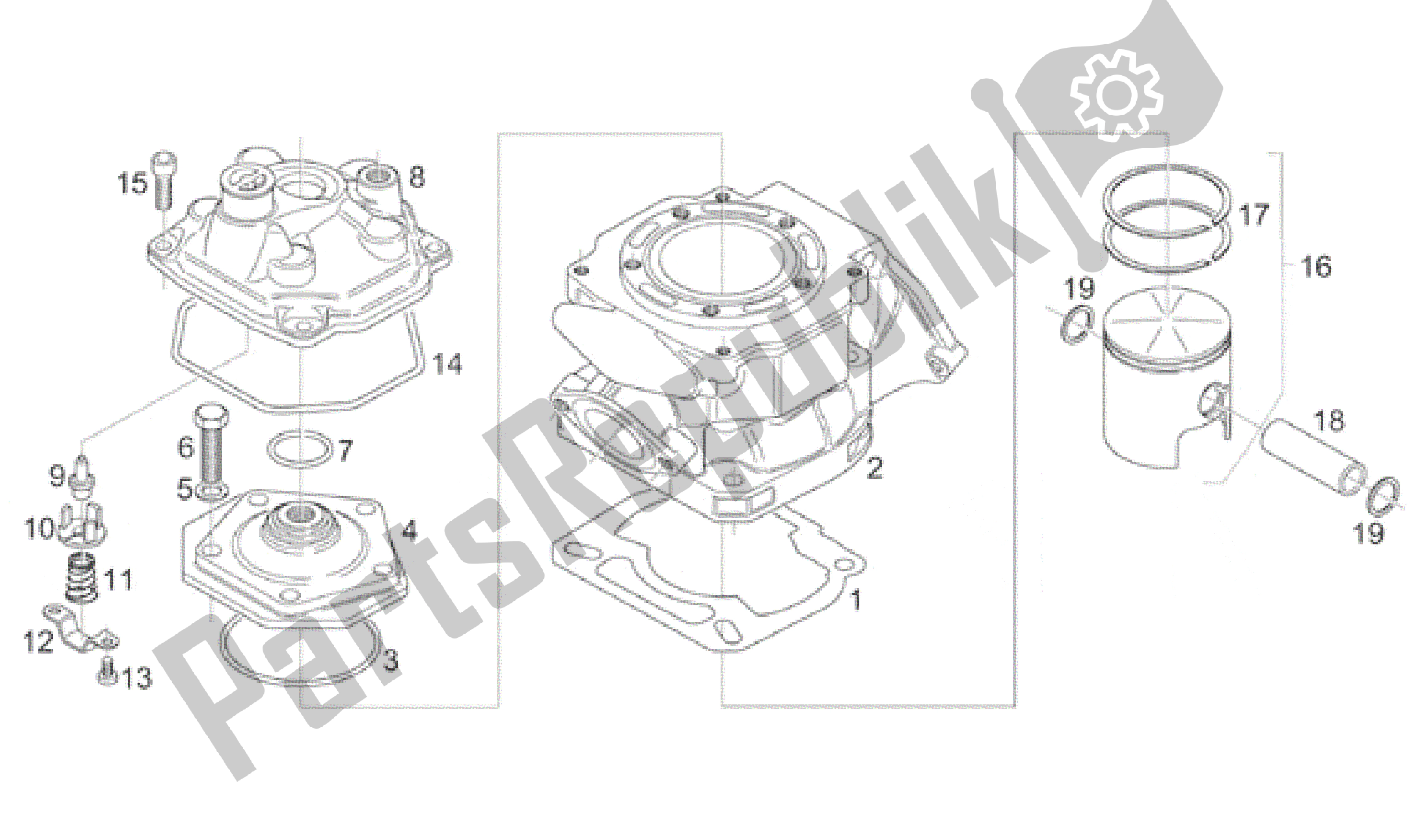 Todas as partes de Cilindro - Cabeça - Pistão do Aprilia RS 125 1998