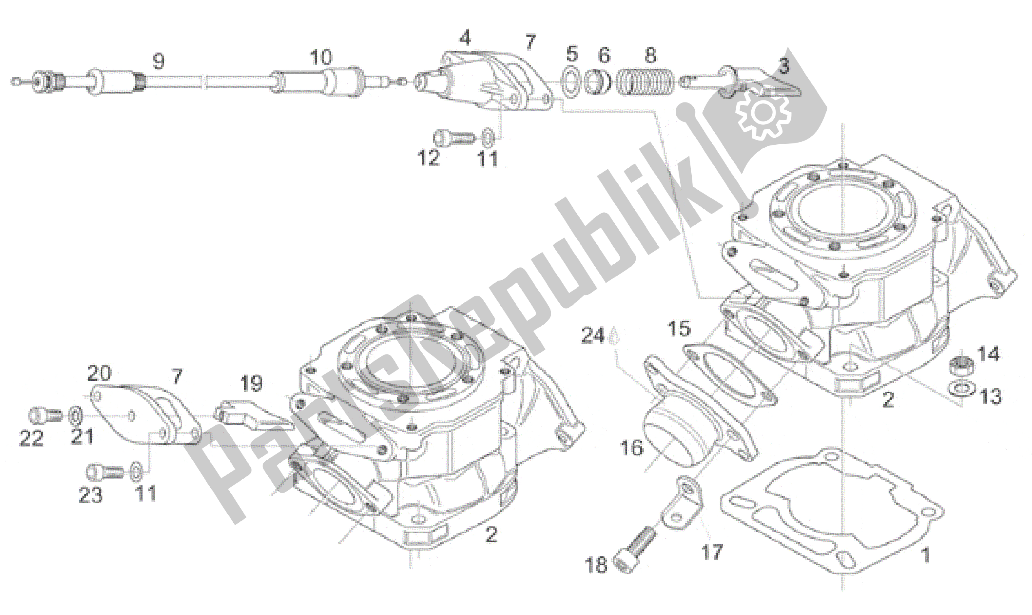 Alle onderdelen voor de Cilinder - Uitlaatklep van de Aprilia RS 125 1998