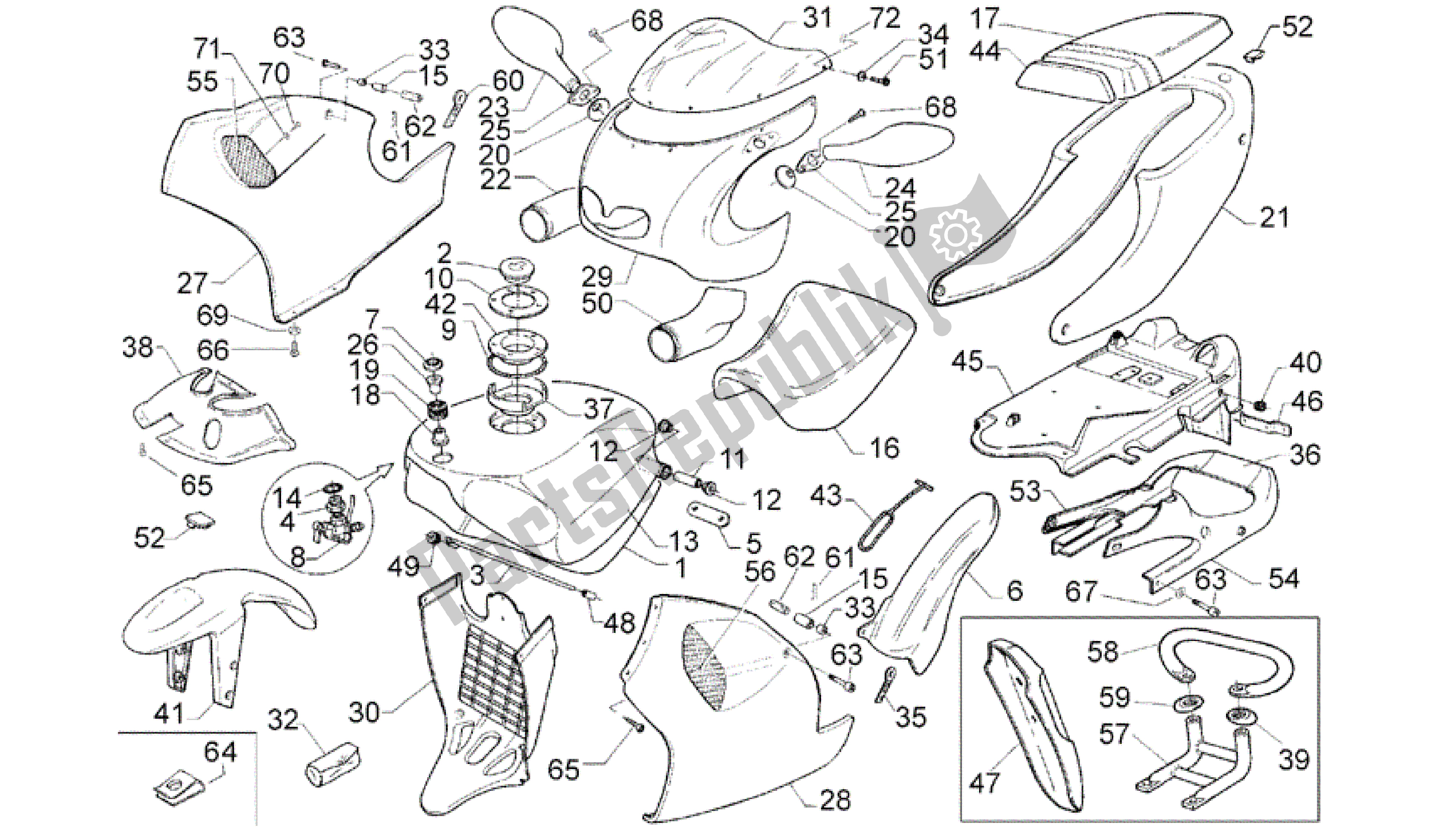 All parts for the Body of the Aprilia Rotax 122 125 1996 - 1997