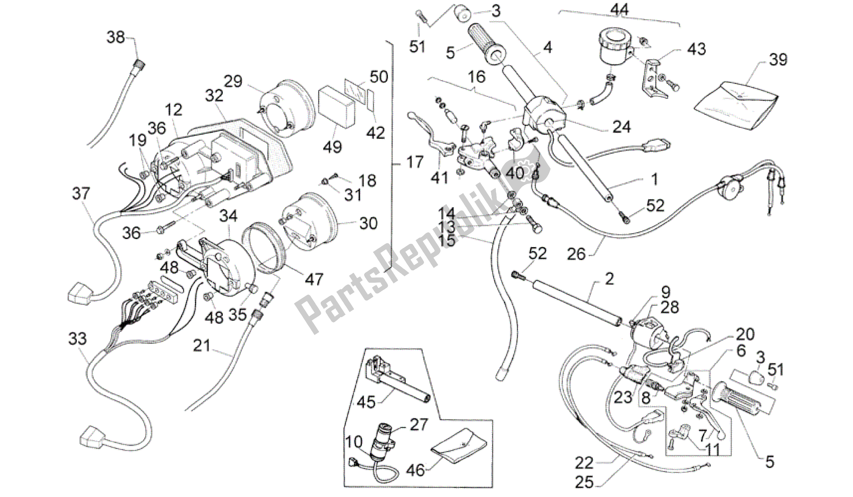 All parts for the Handlebar - Dashboard of the Aprilia Rotax 122 125 1996 - 1997